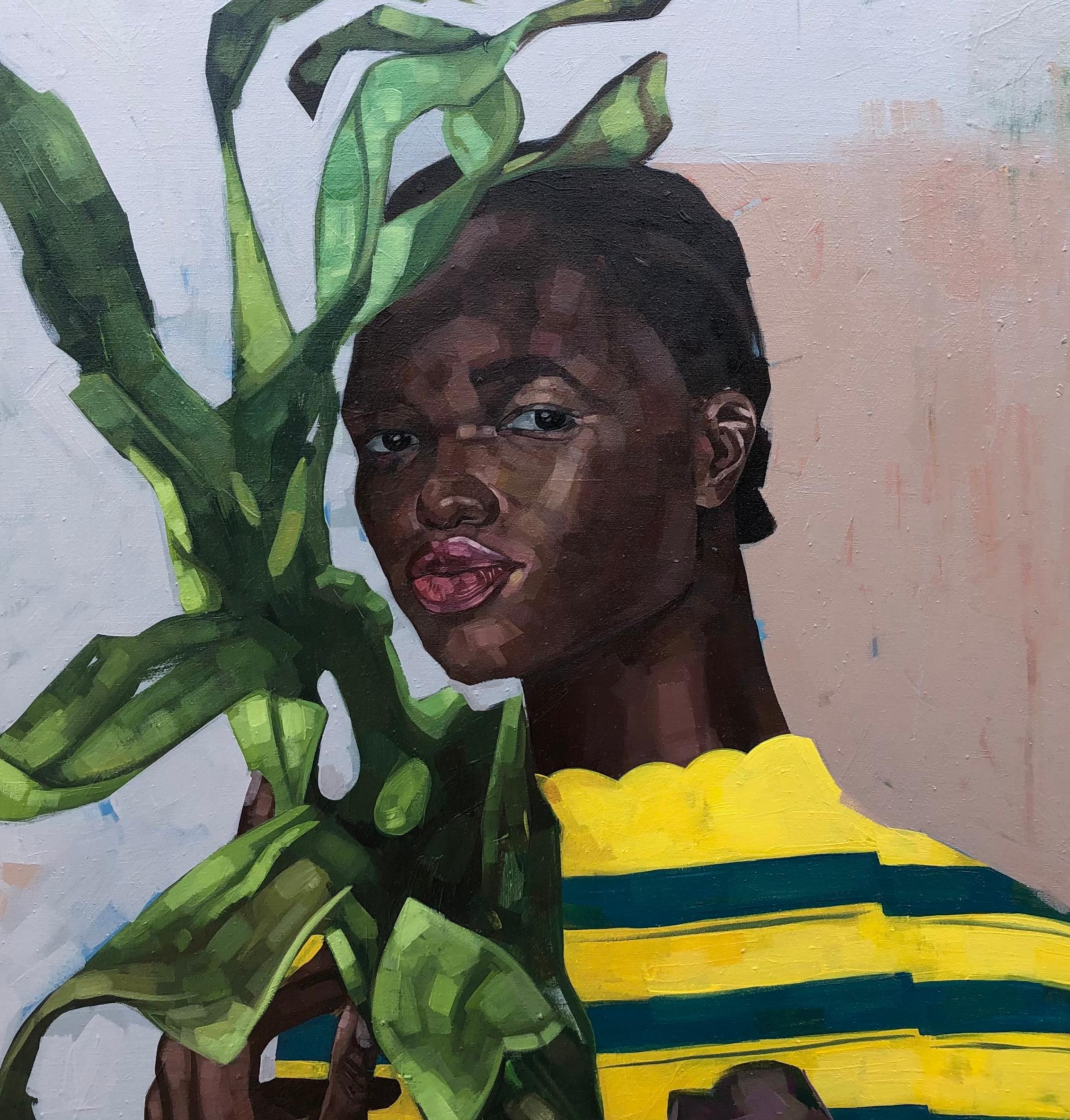 Amor Suave 2 - Siglo XXI, Contemporáneo, Retrato Figurativo, Mujer, Naturaleza - Portrait Painting Gris de Josue M Pierre
