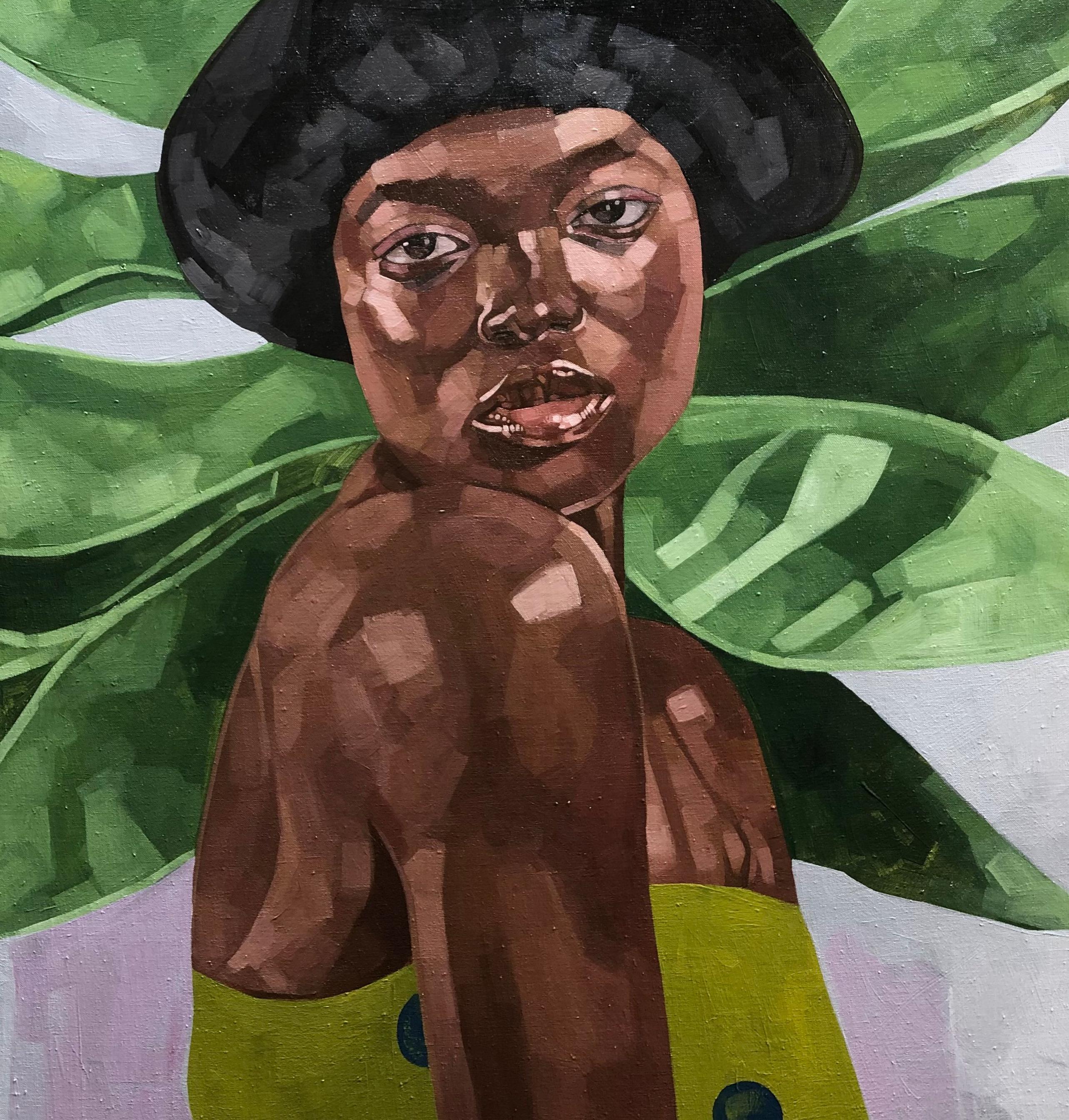Still Want You - 21° secolo, Contemporaneo, Ritratto figurativo, Donne, Nature - Portrait Painting Nero di Josue M Pierre