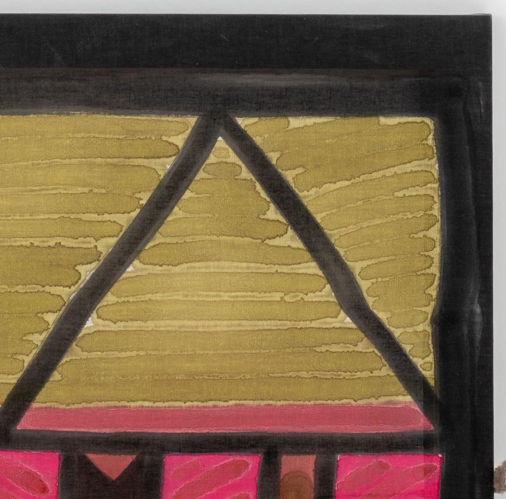 Josy Bora Geometrisches abstraktes, bemaltes Textil im Zustand „Gut“ im Angebot in Astoria, NY