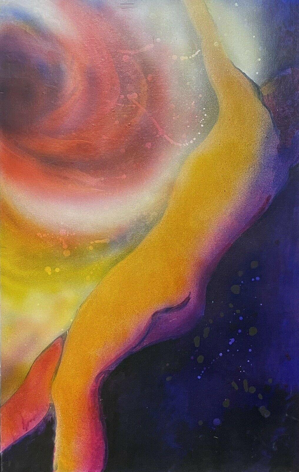 Figurative Painting di Josyne Gallet - Enorme pittura ad olio surrealista francese di fantasia con figure fluttuanti