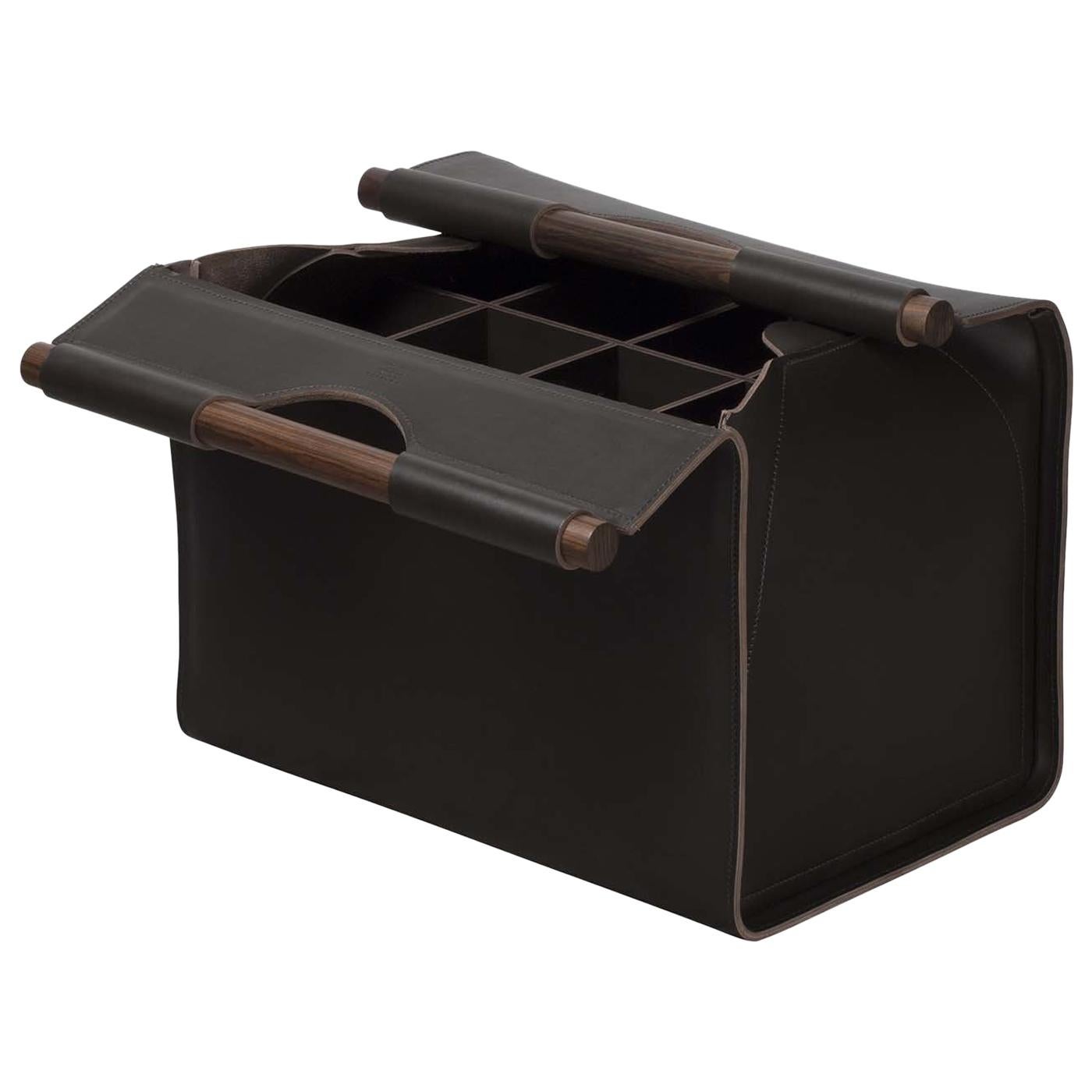 Jota Rectangular 8-Compartment Basket in Brown Leather