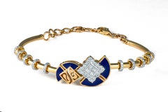 Bracelet Joud Bleu avec émail bleu royal et diamant taille princesse Elegance