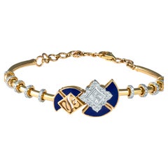 Bracelet Joud Bleu avec émail bleu royal et diamant taille princesse Elegance