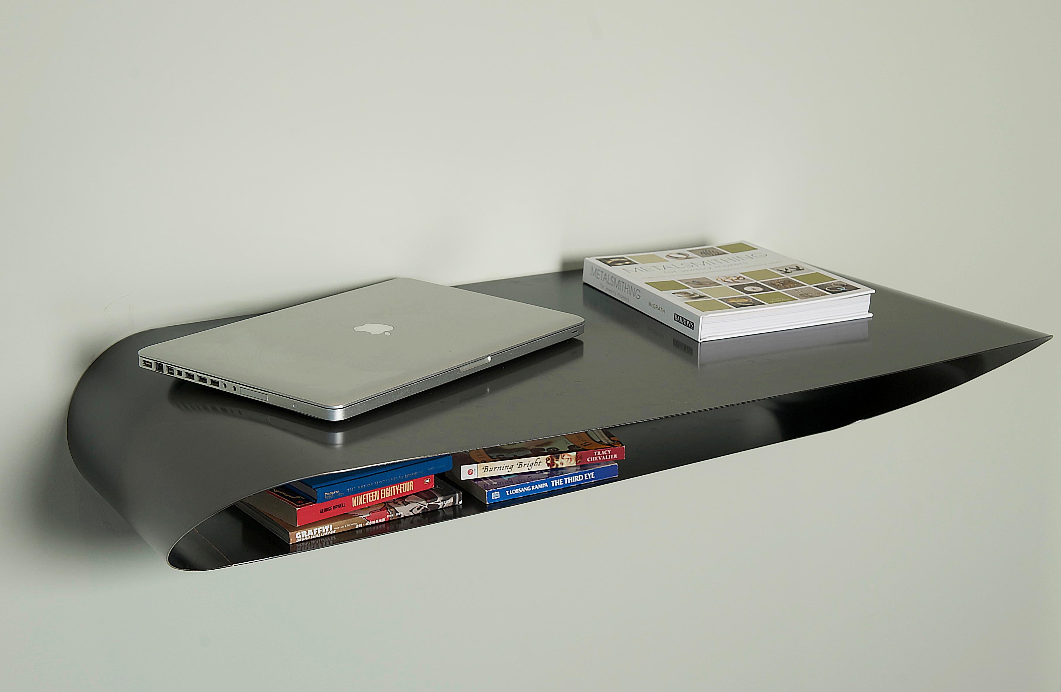 Minimalist Jouir Floating Desk in Raw Black Steel and Bronze Seam Limited Edition by Mtharu