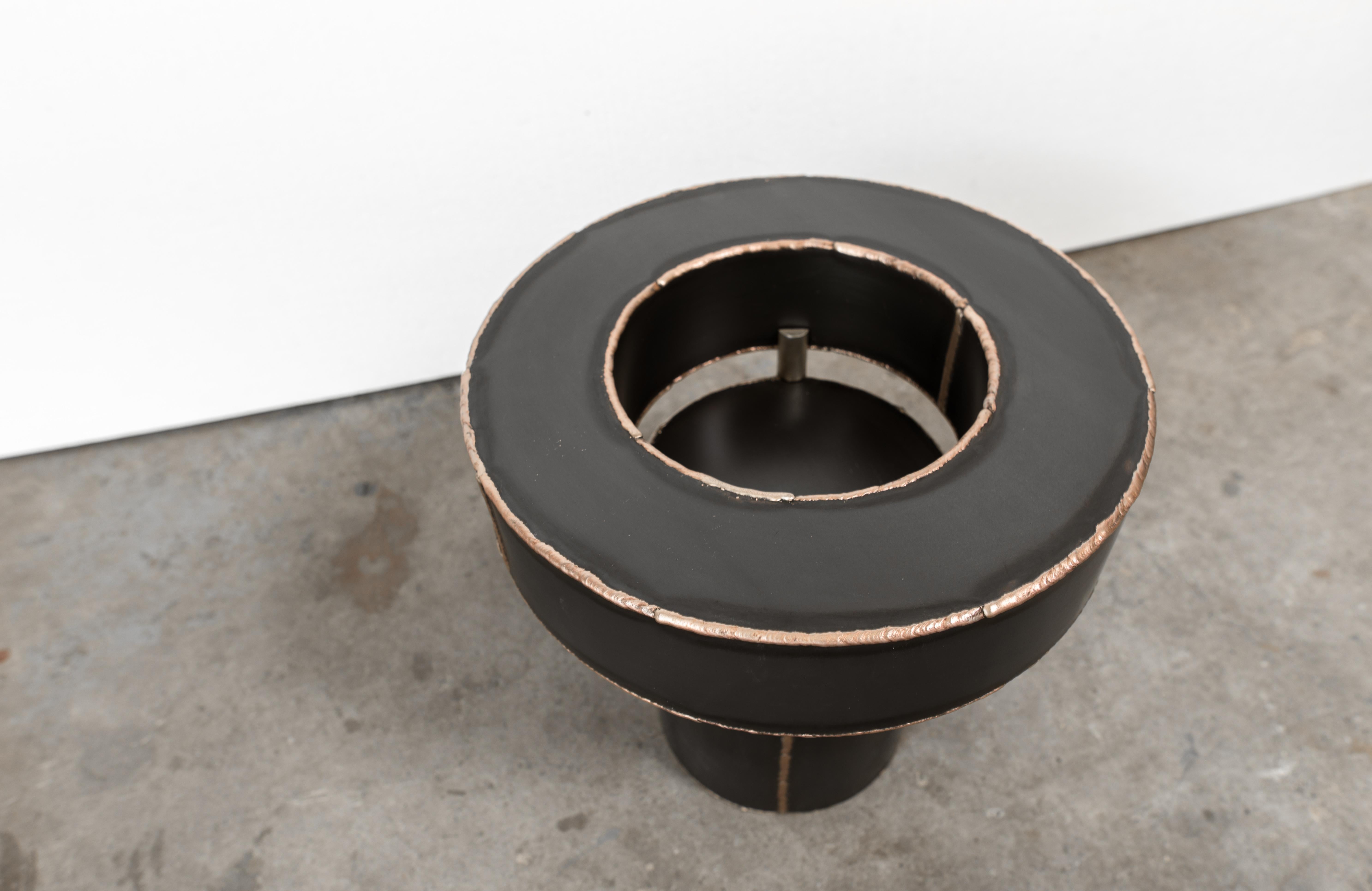 Post-Modern Sentric Side Table in Raw Black Steel and Bronze Seam, by Mtharu For Sale