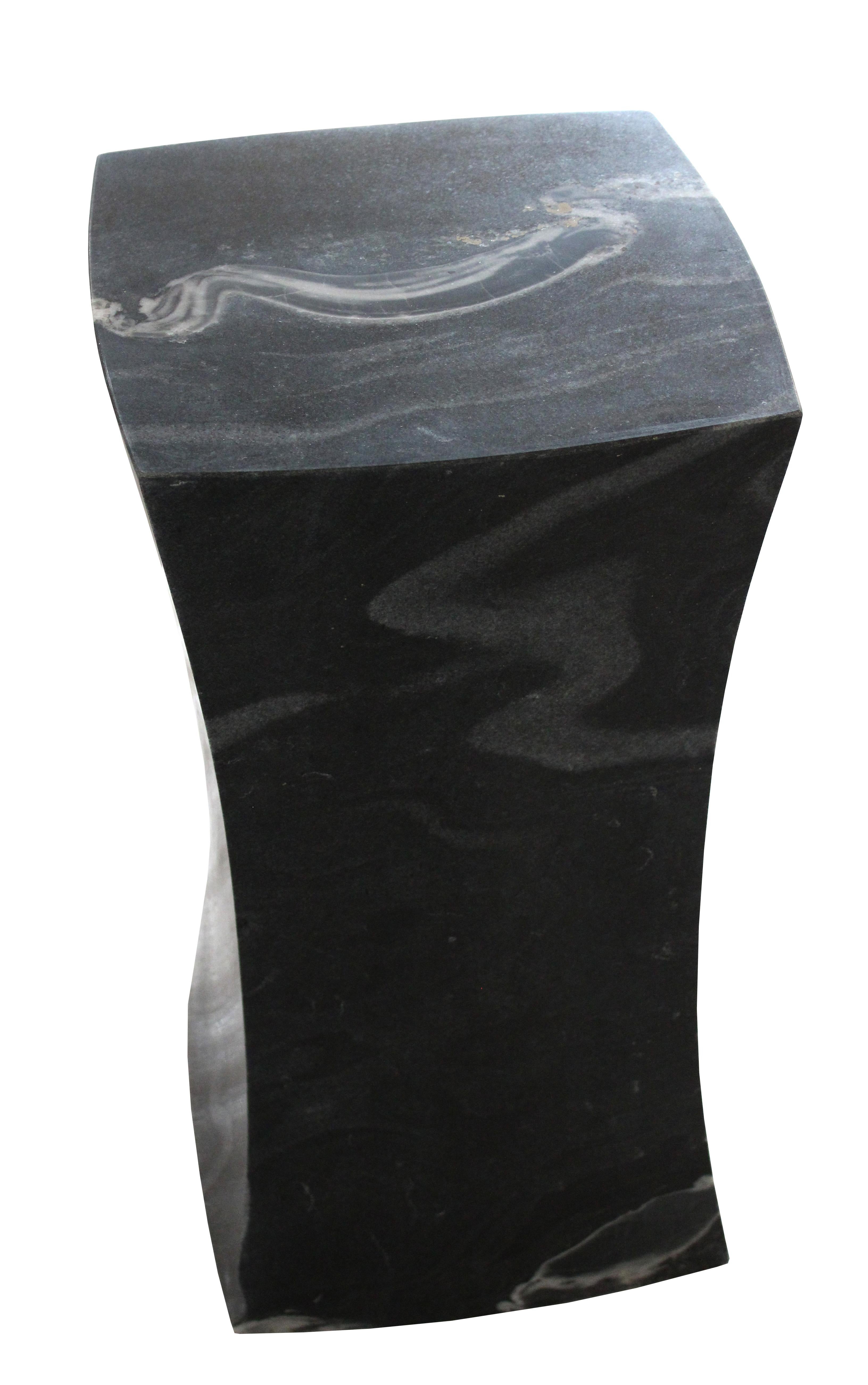 Hand-Carved Jour Block Table in Black Marble Handcrafted in India by Stephanie Odegard For Sale