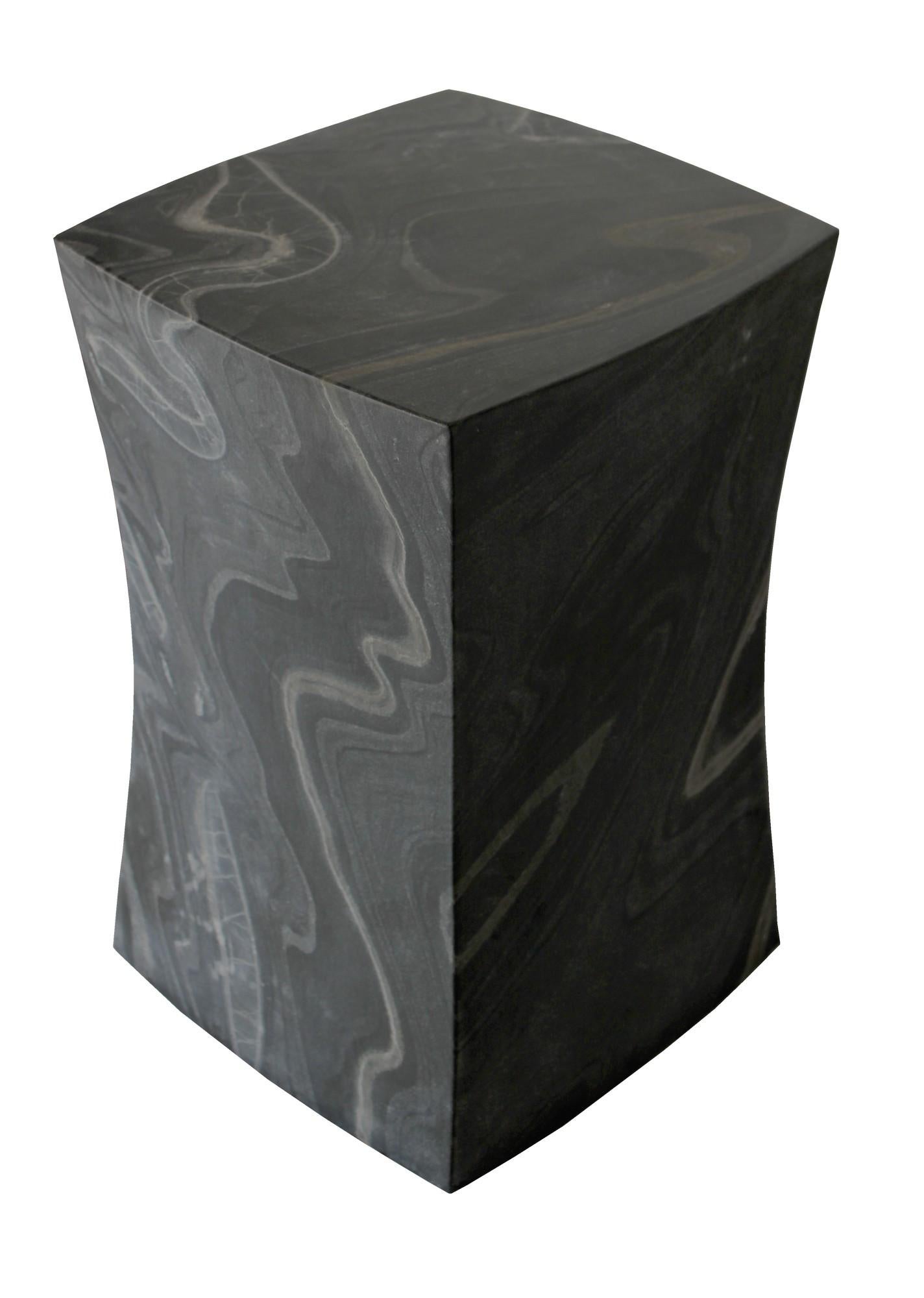Hand-Carved Jour Block Table in Black Marble by Paul Mathieu for Stephanie Odegard For Sale
