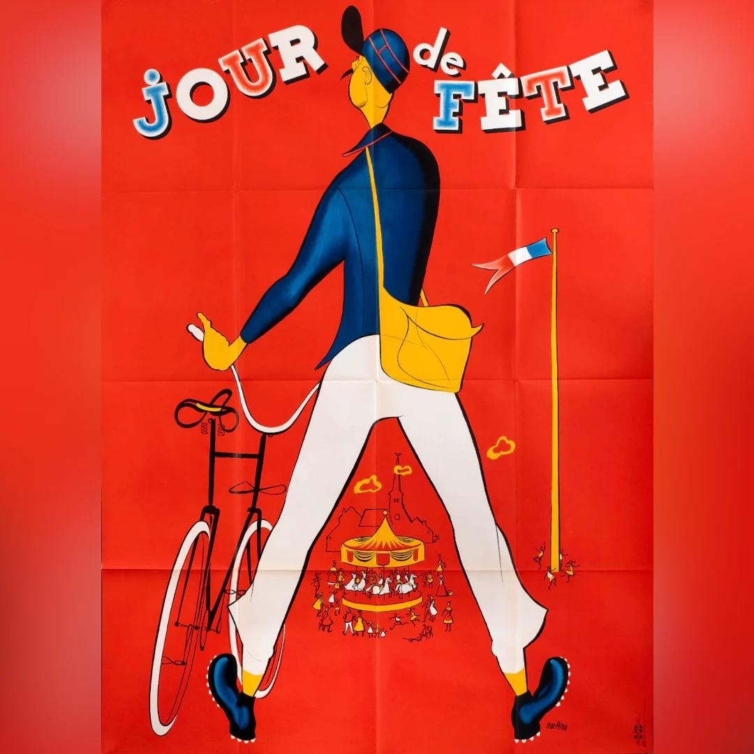 Jour De Fete (1960's R)
Original French Grande (47 X 63 Inches)

This is a rare early 1960s large French re-issue poster for Jacques Tati’s 1948 classic Jour de Fête.

The poster features exquisite artwork by René Péron, a celebrated French