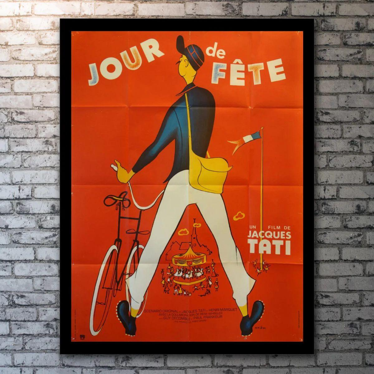 Jour De Fete, Unframed Poster, 1970's RR

Original One Panel (47 X 63 Inches). A village postman with no sense of humour delivers his mail via bicycle on the day the travelling fair comes to town. He is disrupted by a short film about US speed and