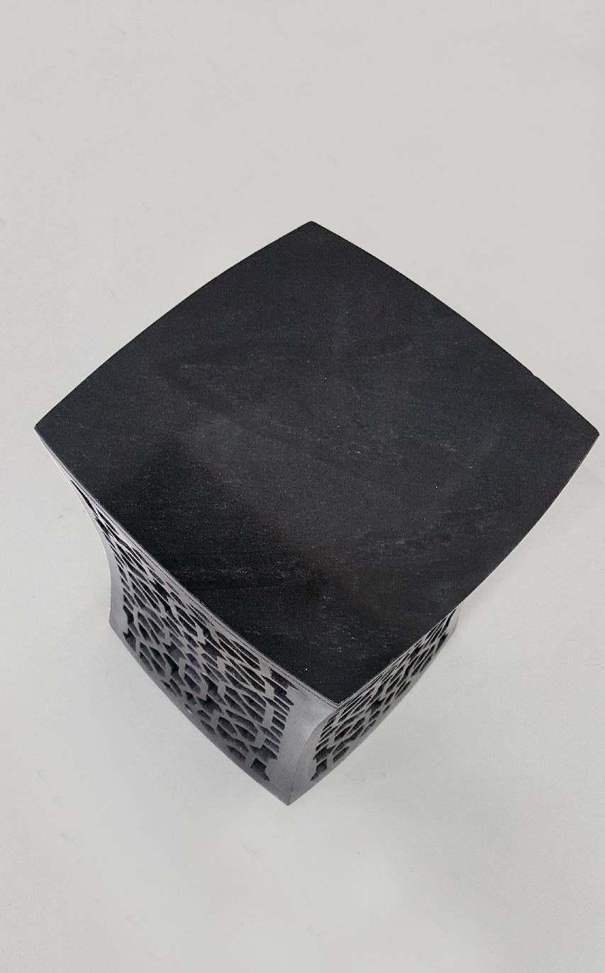 Hand-Carved Jour Geometric Jali Side Table in Black Marble by Paul Mathieu For Sale