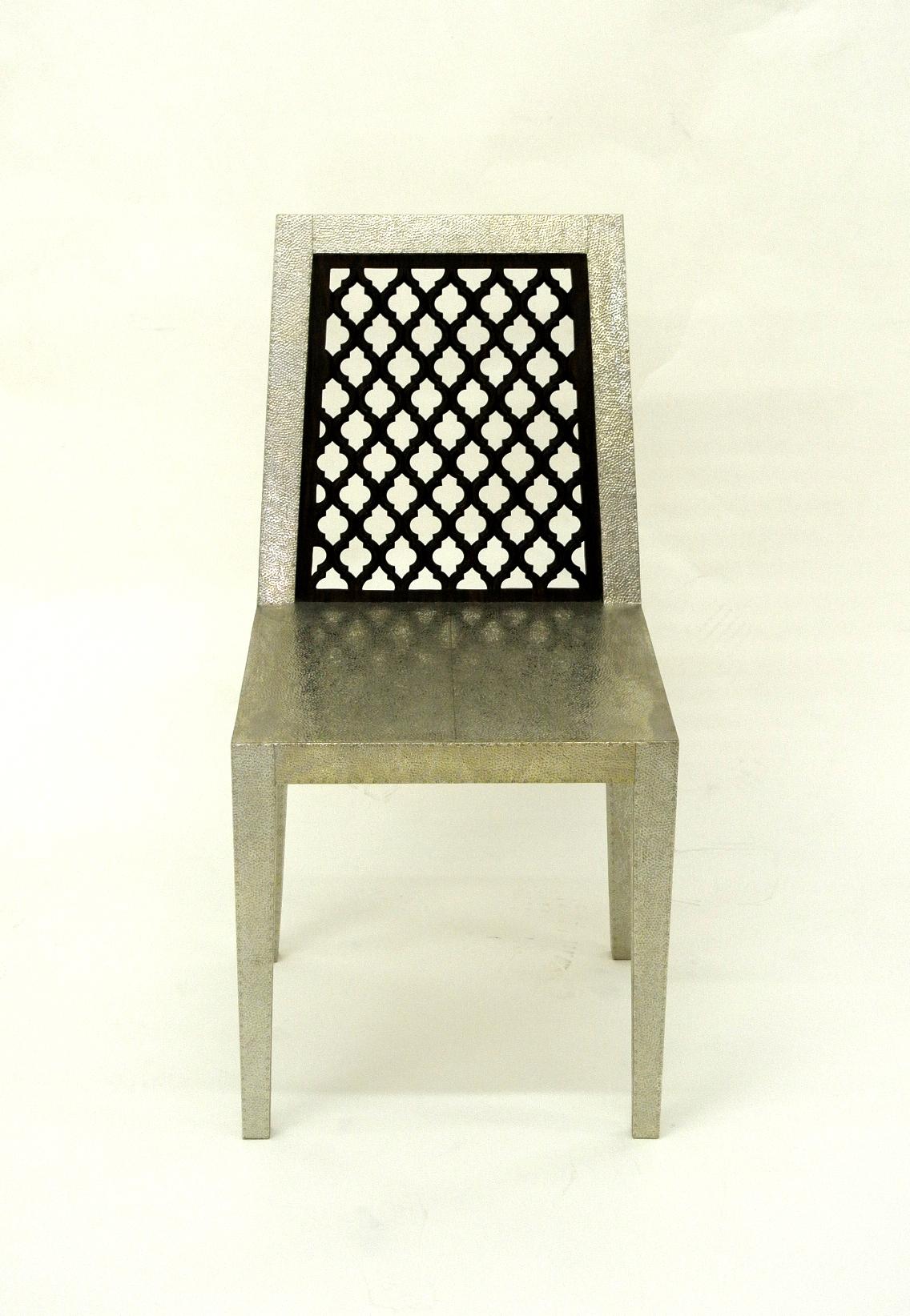 American Jour Jali Back Chair in Metal Clad Over MDF Handcrafted in India by Paul Mathieu For Sale