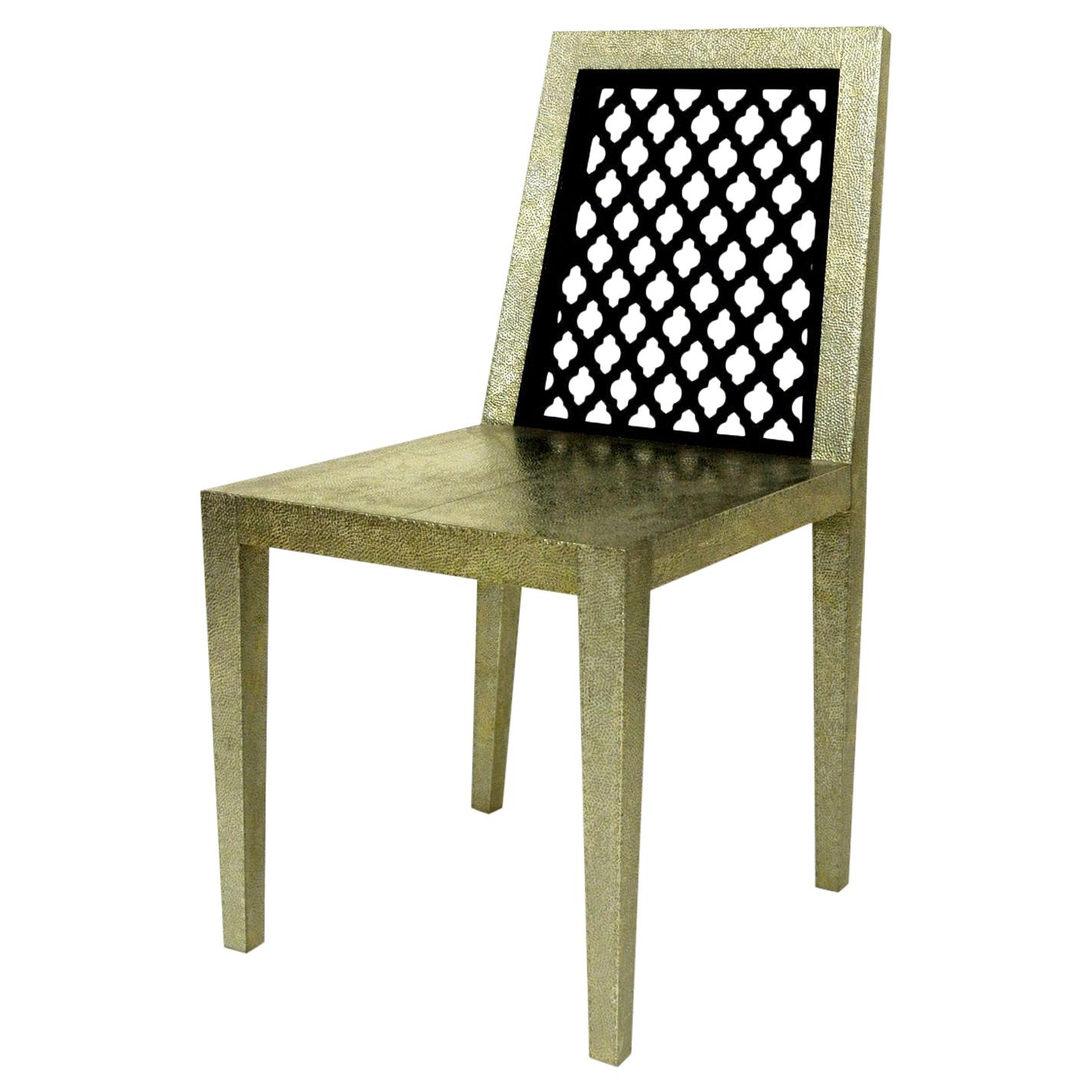 Jour Jali Back Chair in Metal Clad Over MDF Handcrafted in India by Paul Mathieu For Sale