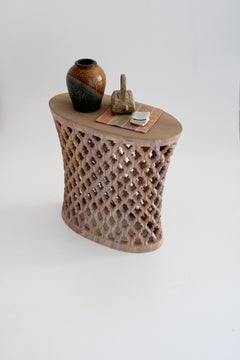 Jour Jali Oval Table in Rainbow Teak-wood Handcrafted in India by Paul Mathieu