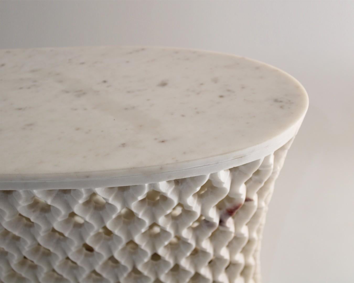 Hand-Carved Jour Jali Oval Table in White Marble by Paul Mathieu for Stephanie Odegard For Sale
