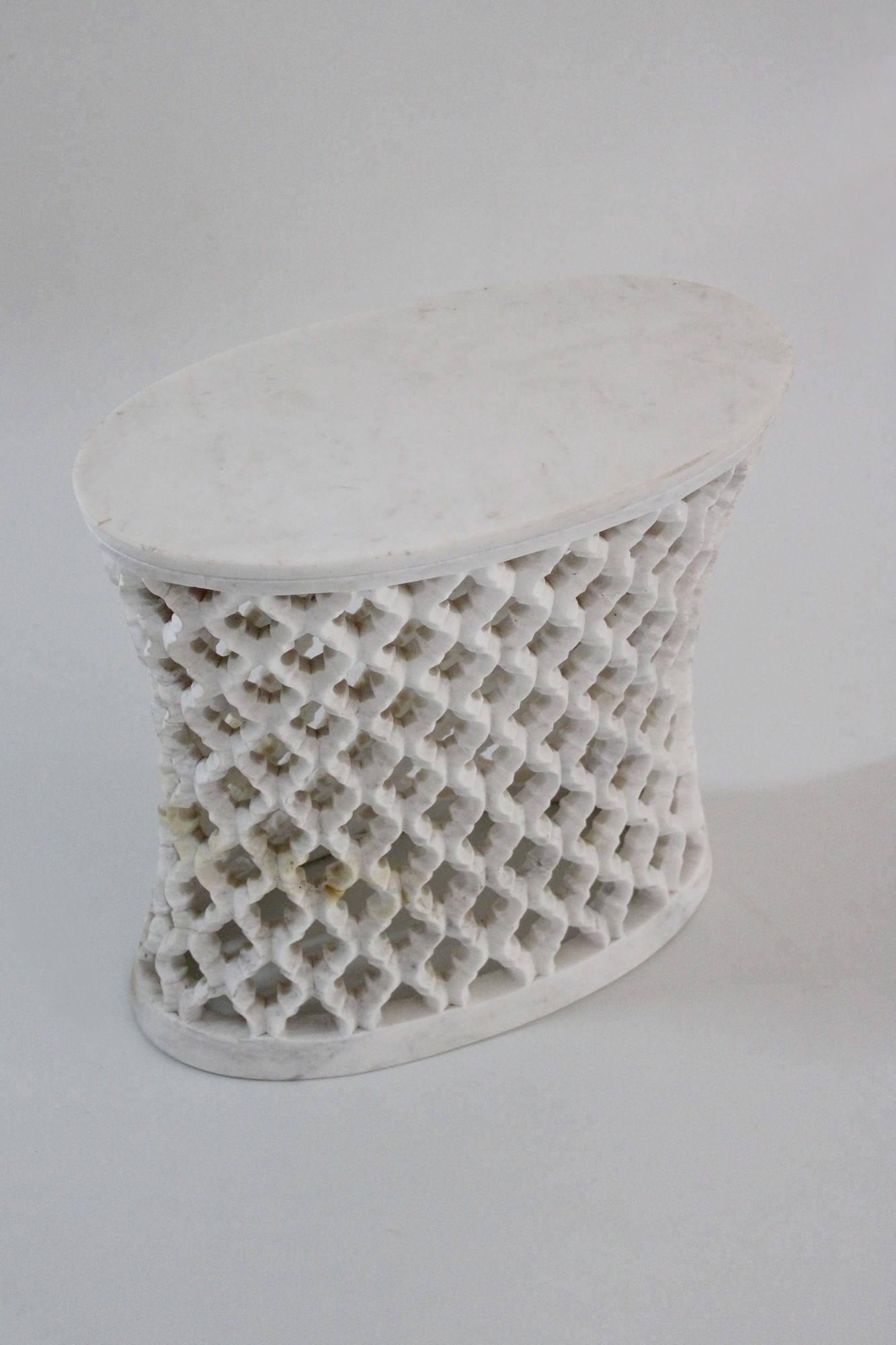 Other Jour Jali Oval Table in White Marble by Paul Mathieu for Stephanie Odegard For Sale