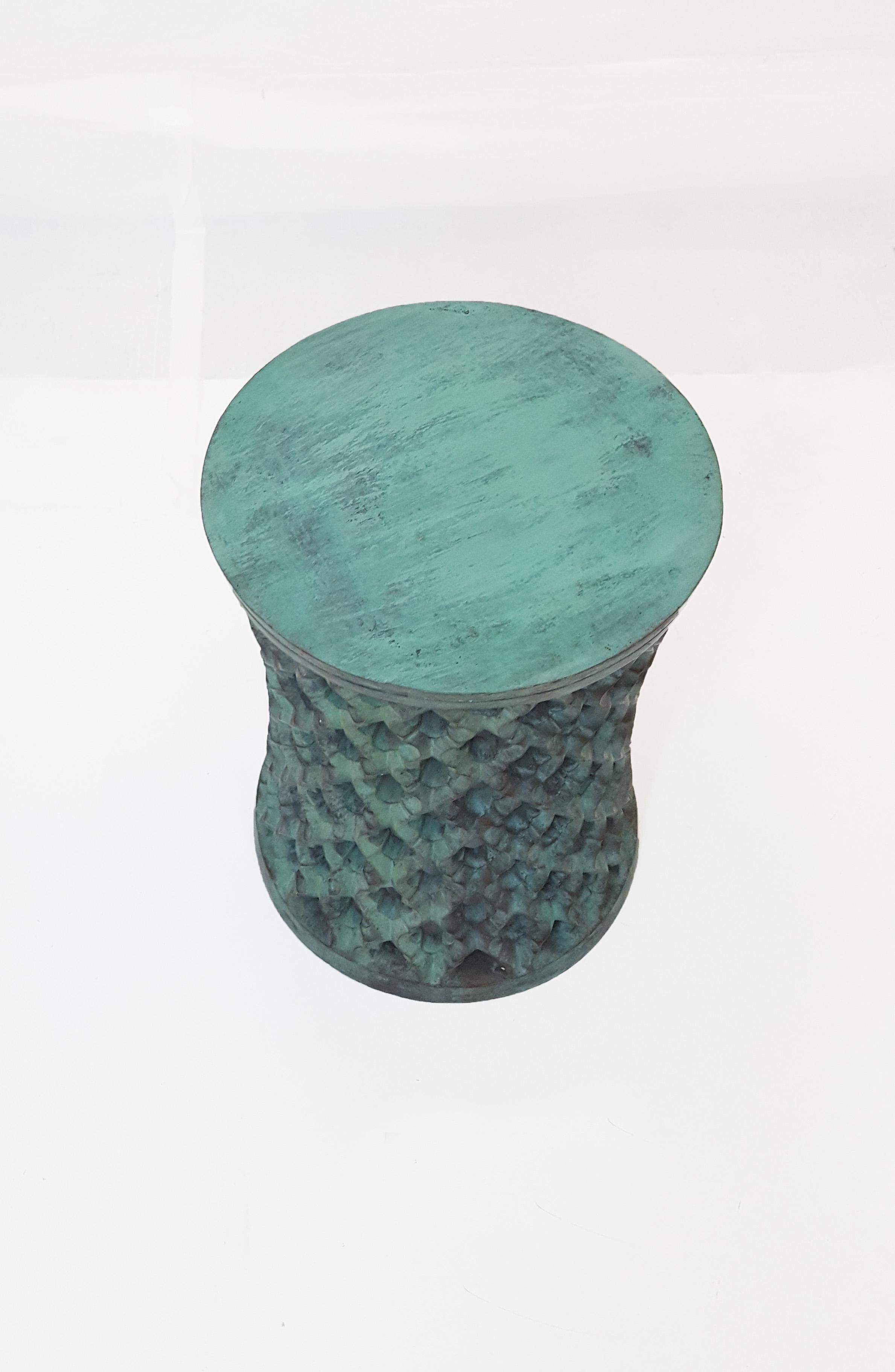 Indian Jour Round Jali Table Brass Green Patina by Paul Mathieu for Stephanie Odegard For Sale