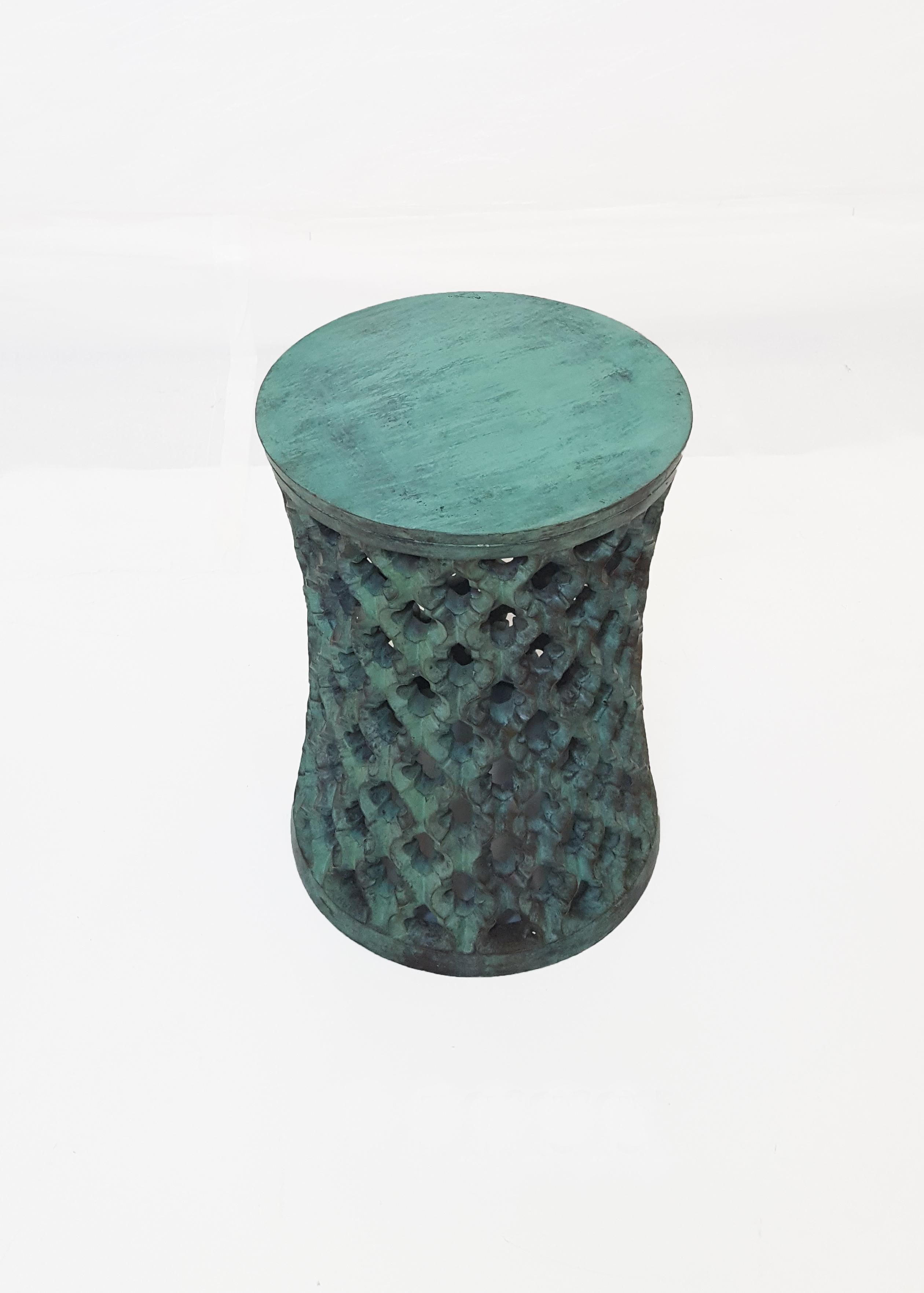Contemporary Jour Round Jali Table Brass Green Patina by Paul Mathieu for Stephanie Odegard For Sale
