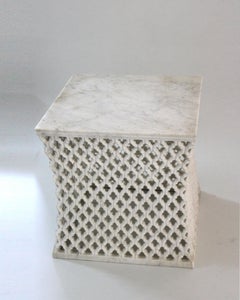 Jour Jali Square Table in White Marble by Paul Mathieu for Stephanie Odegar