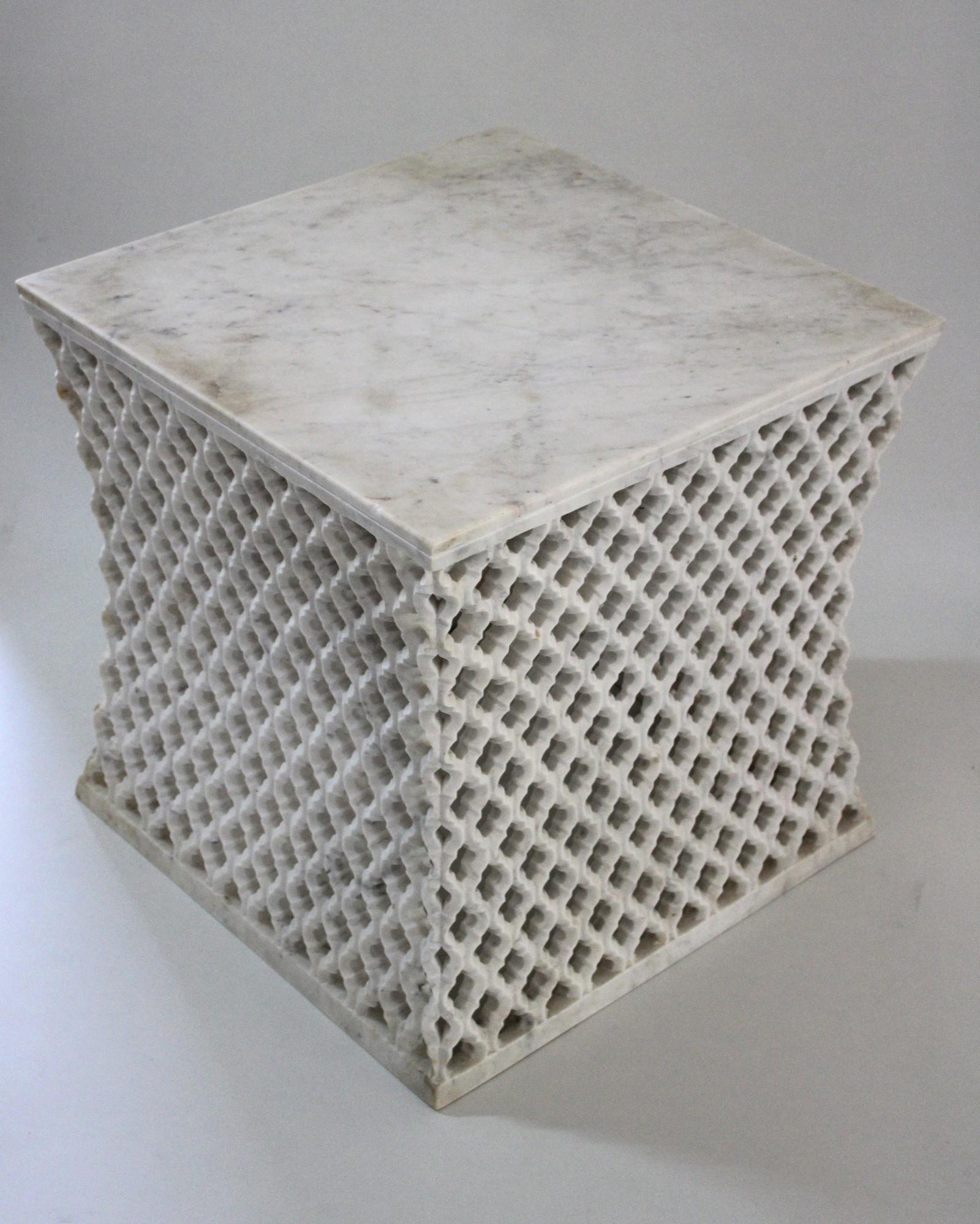 Other Jour Jali Square Table in White Marble by Paul Mathieu for Stephanie Odegar For Sale