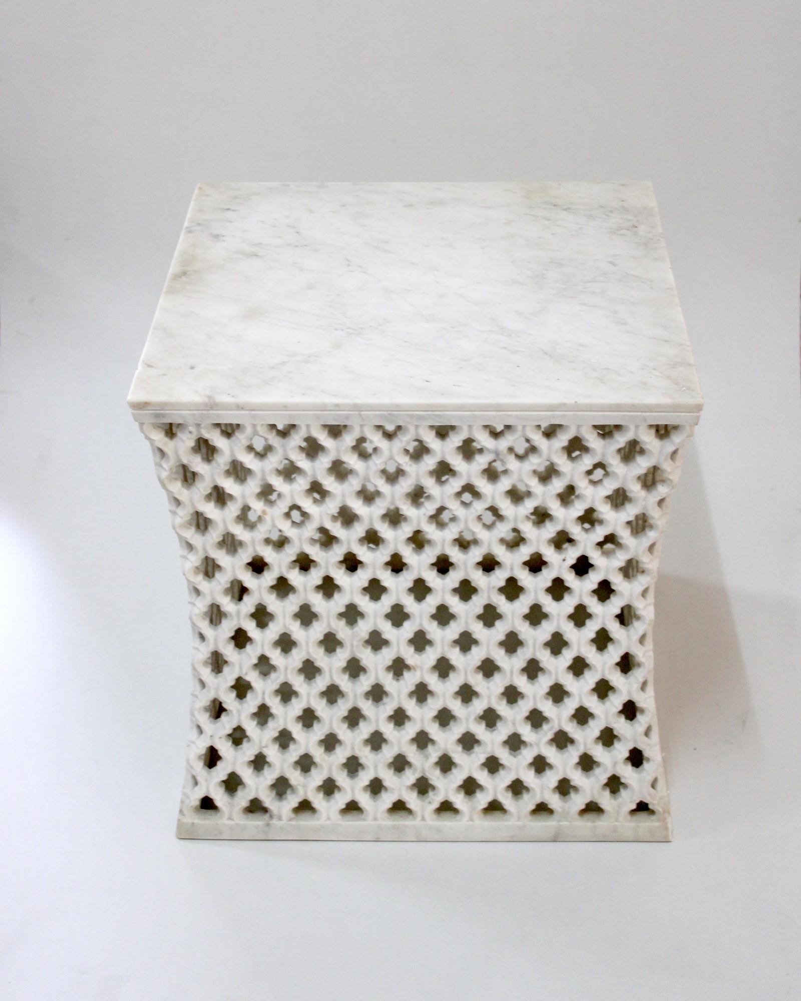 Contemporary Jour Jali Square Table in White Marble by Paul Mathieu for Stephanie Odegar For Sale