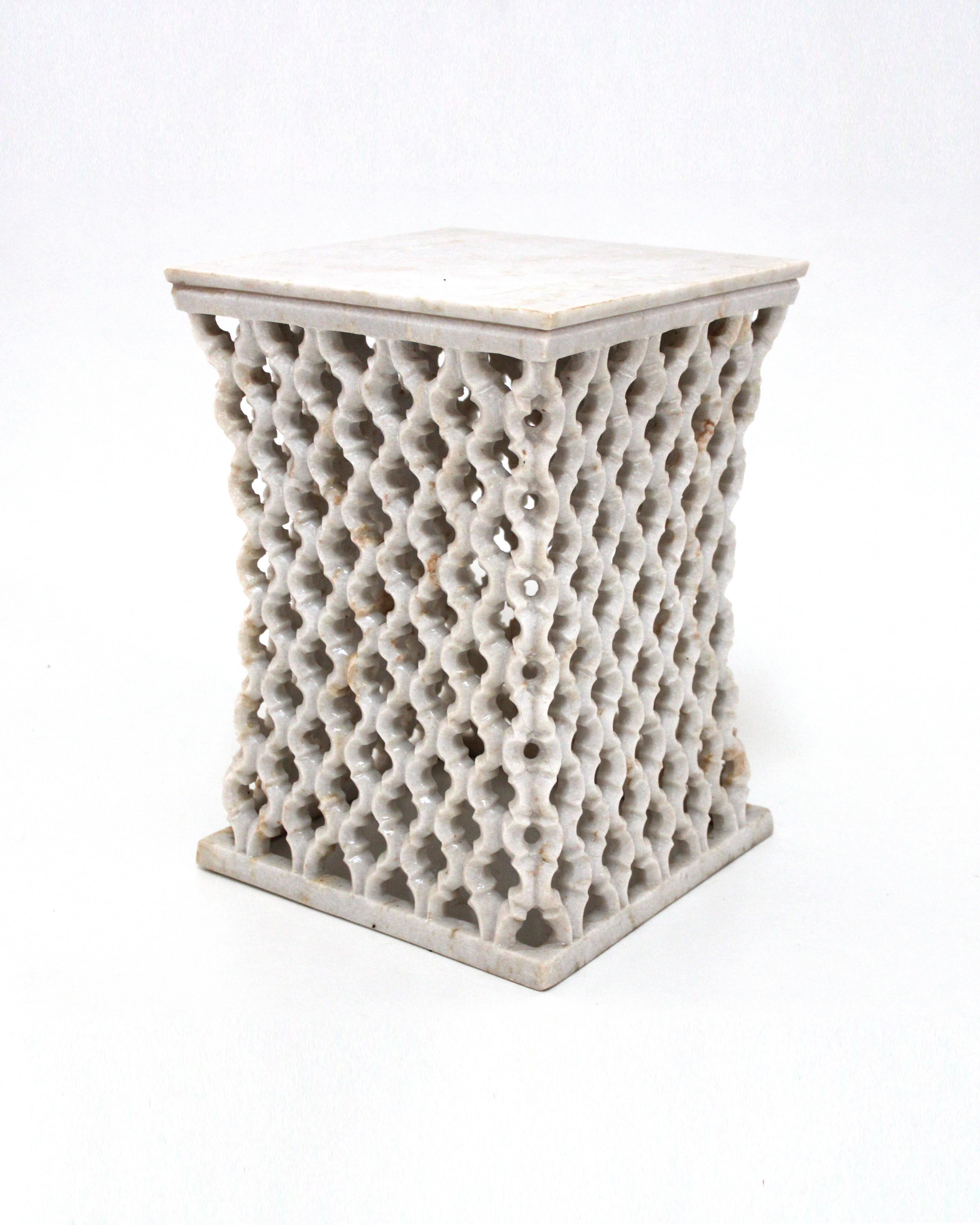 Other Jour Jali Square Table in White Marble by Paul Mathieu for Stephanie Odegard For Sale