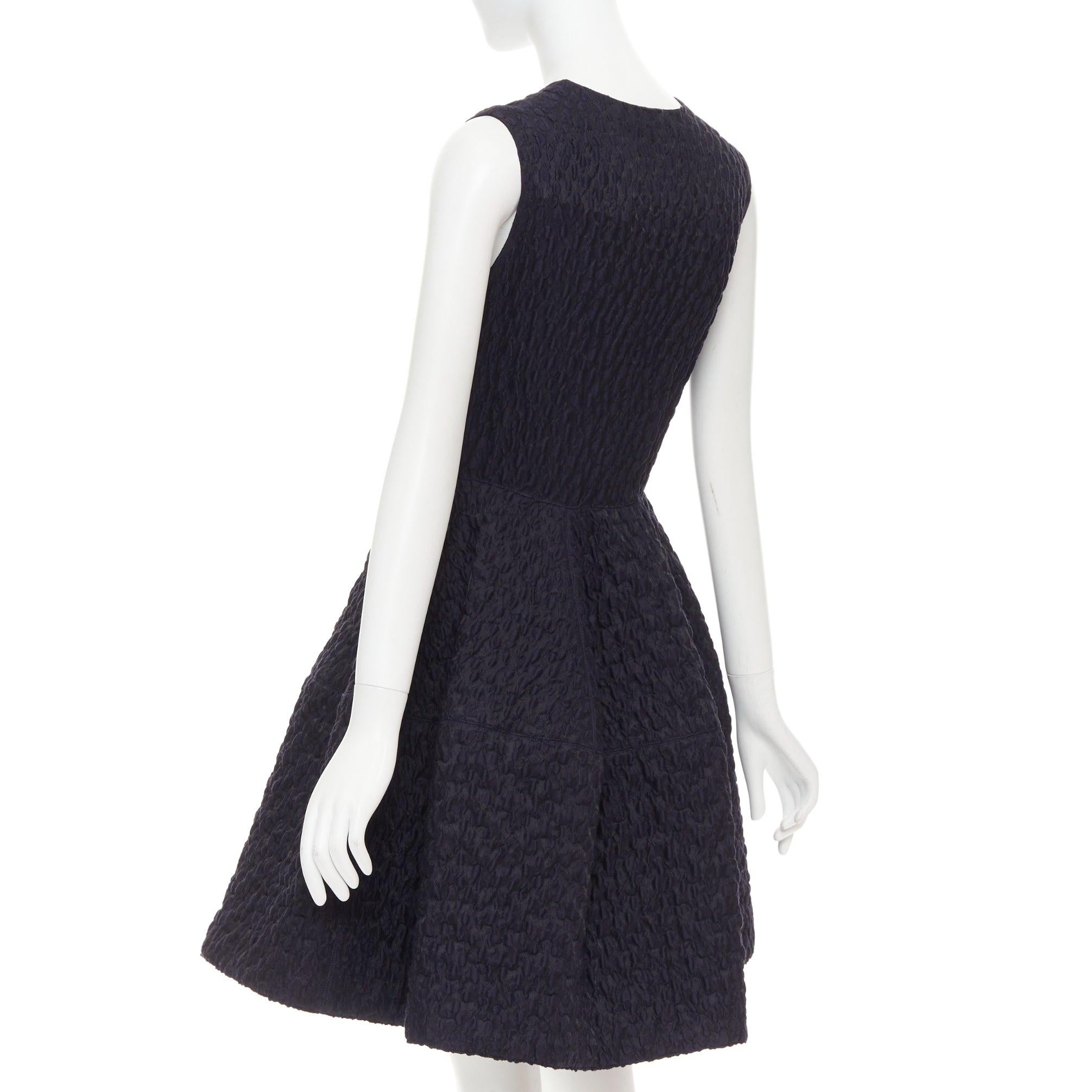 JOURDEN ANAIS Marineblau Schwarz Wollmischung Cloque Fit Flare Cocktailkleid FR38 M im Angebot 2