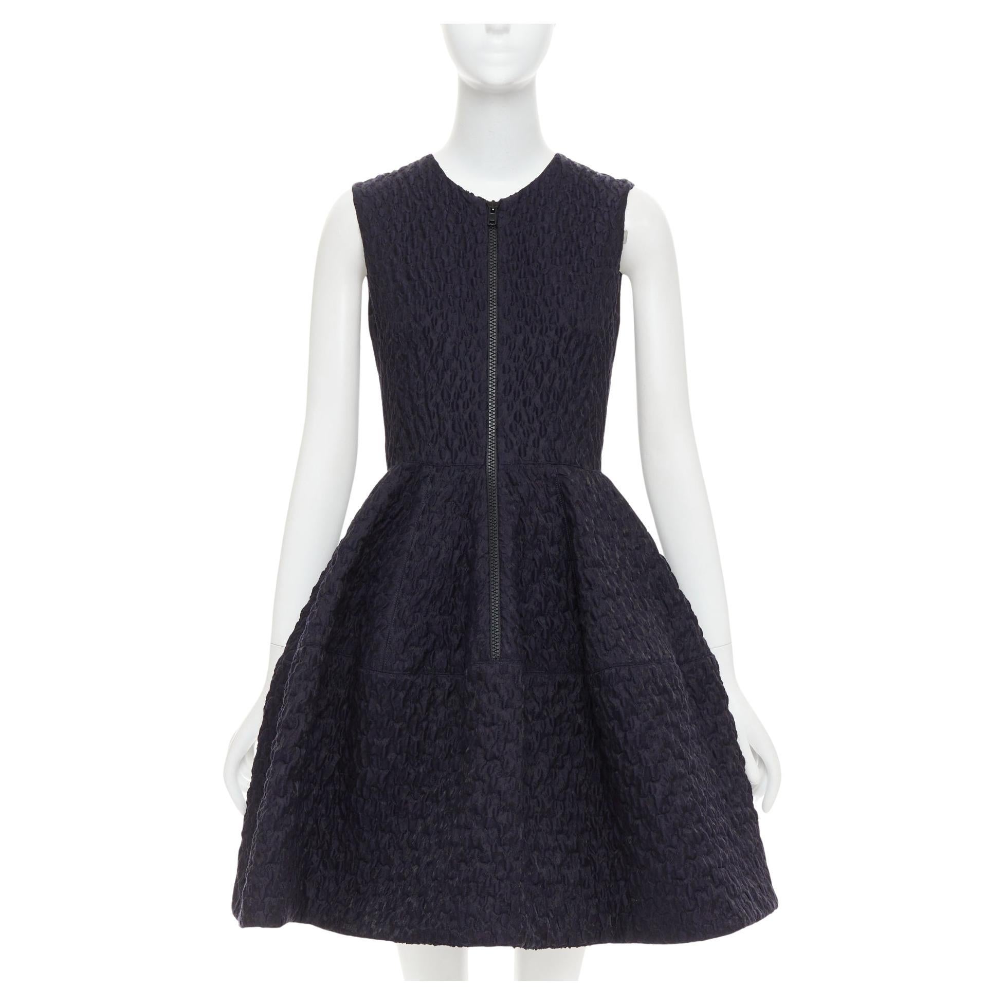 JOURDEN ANAIS Marineblau Schwarz Wollmischung Cloque Fit Flare Cocktailkleid FR38 M im Angebot
