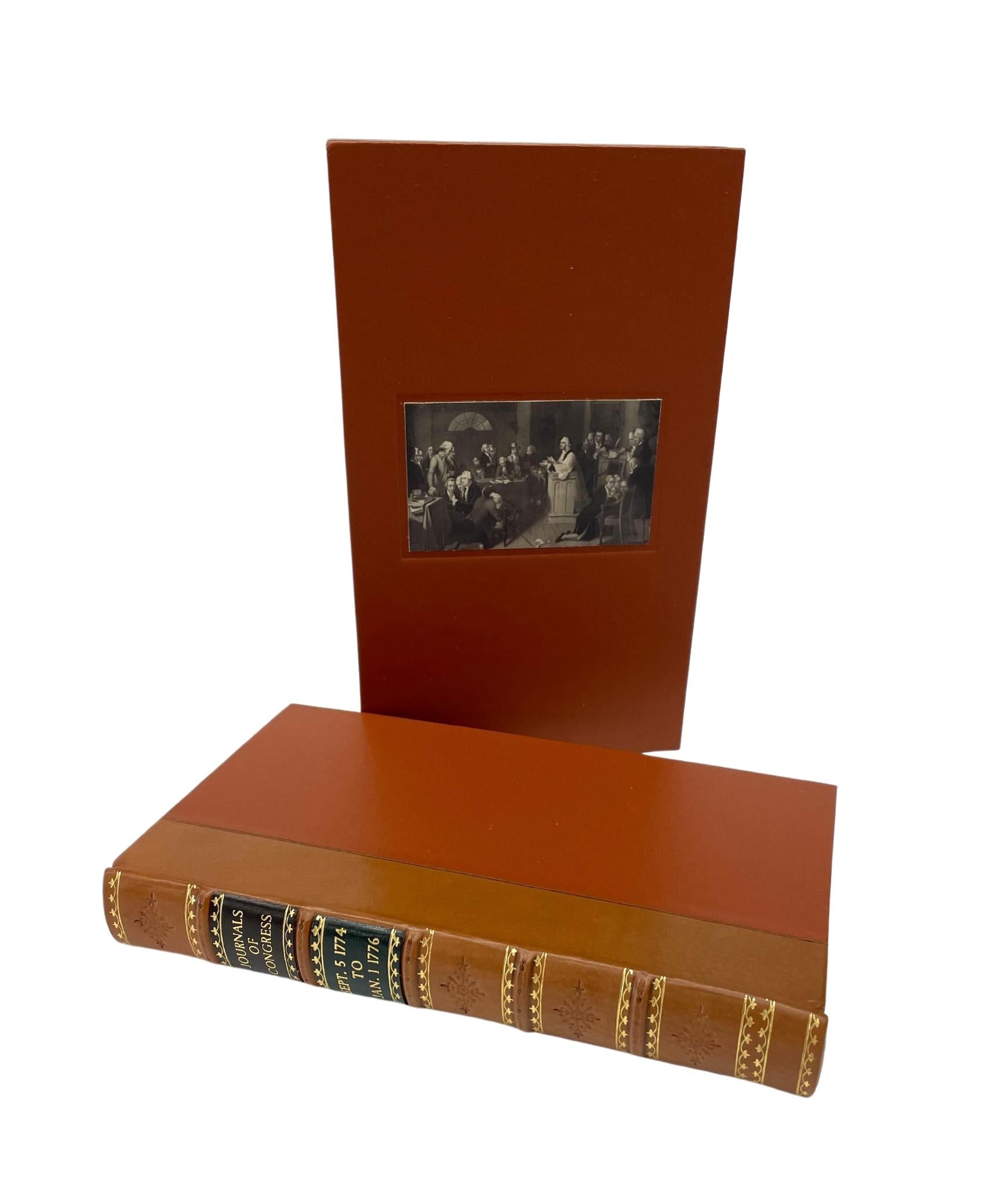 Journals of Congress. Containing the Proceedings From Sept. 5. 1774. to Jan. 1. 1776. Philadelphia: Printed and Sold by R. Aitken, 1777. Volume I. First Edition. 8vo. Rebound in ¼ brown leather and cloth boards, with raised bands, gilt titles, and
