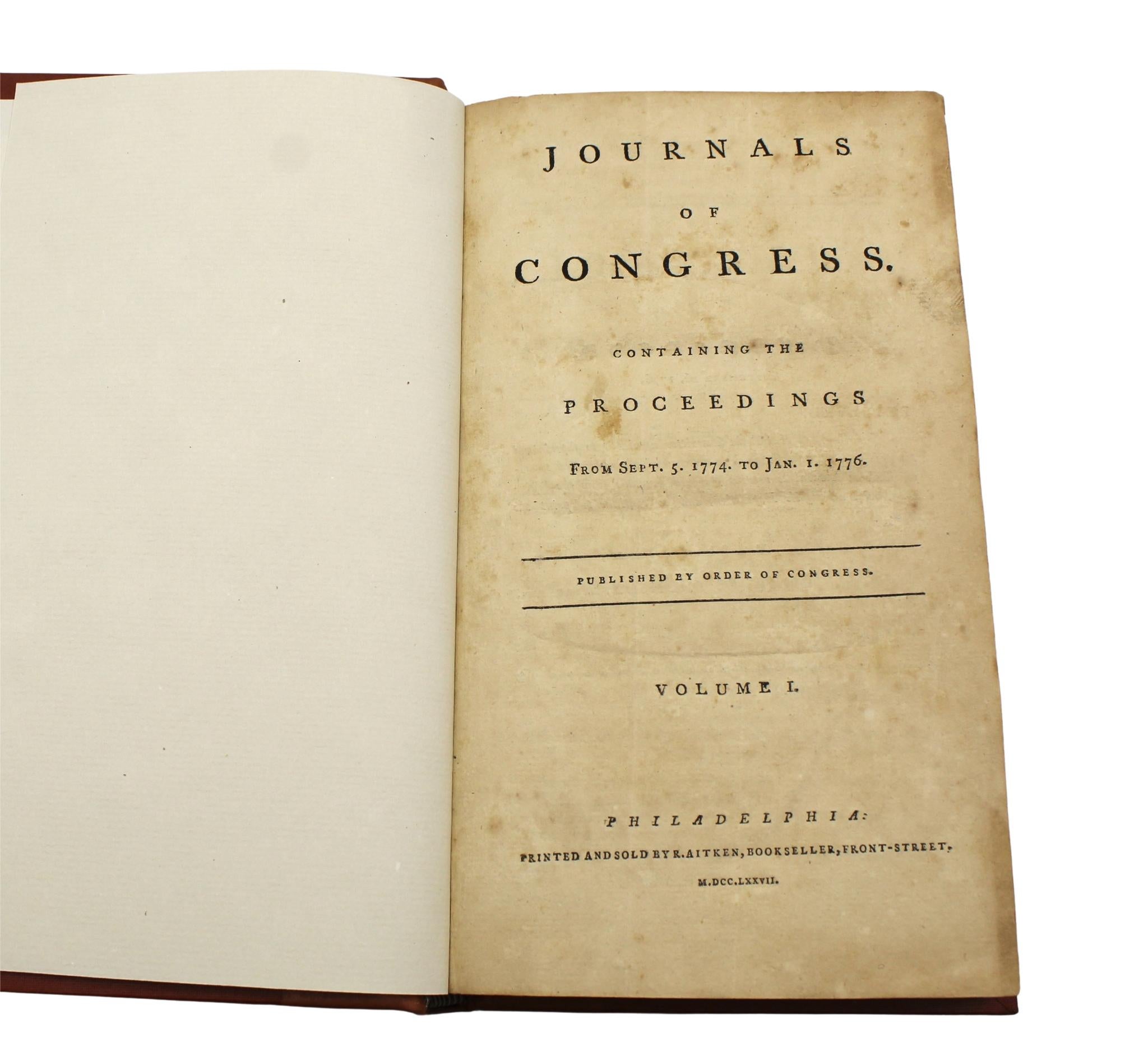 Embossed Journals of the First and Second Continental Congress, by R. Aitken, Vol I, 1776 For Sale