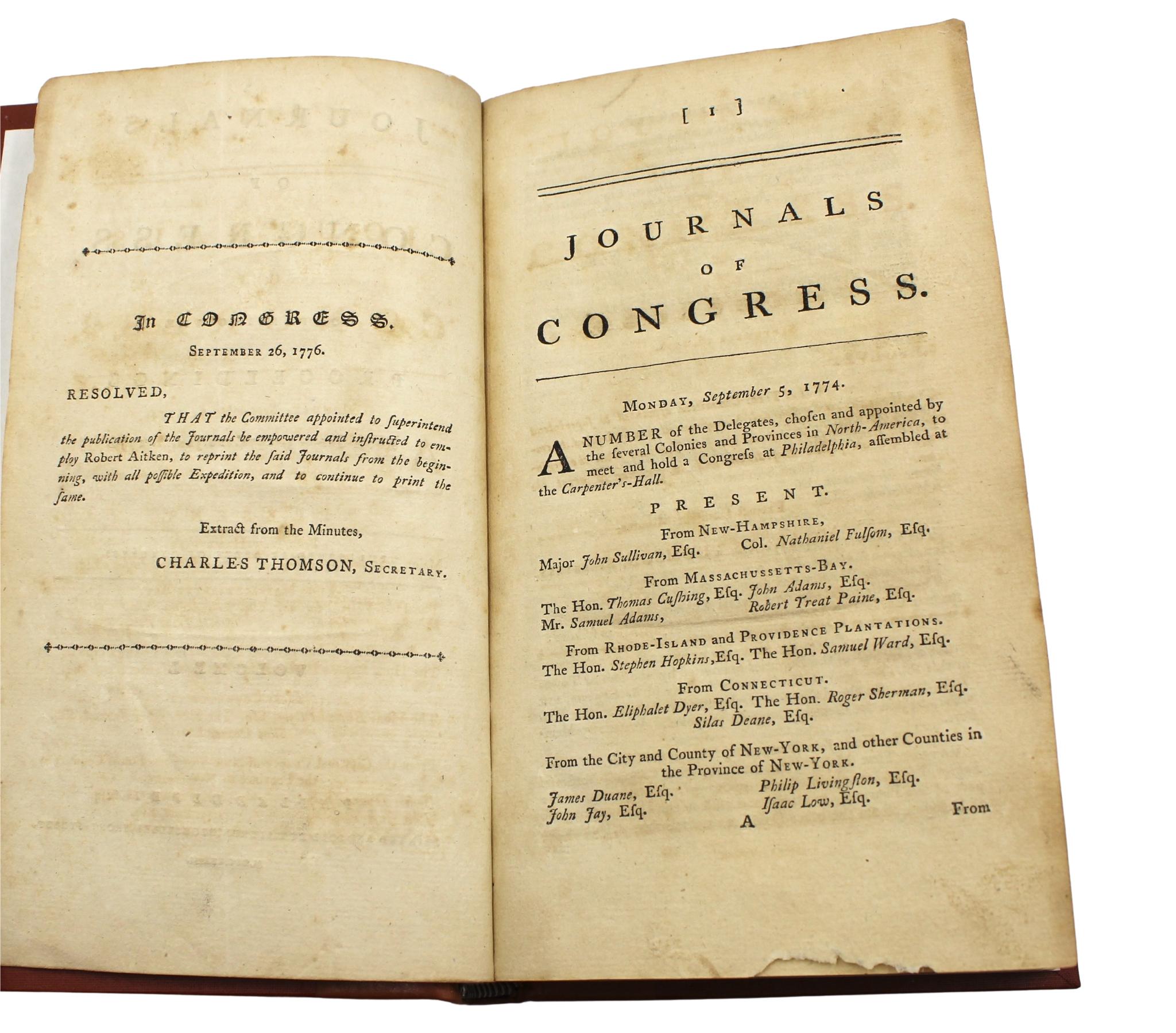 Journals of the First and Second Continental Congress, by R. Aitken, Vol I, 1776 In Good Condition For Sale In Colorado Springs, CO