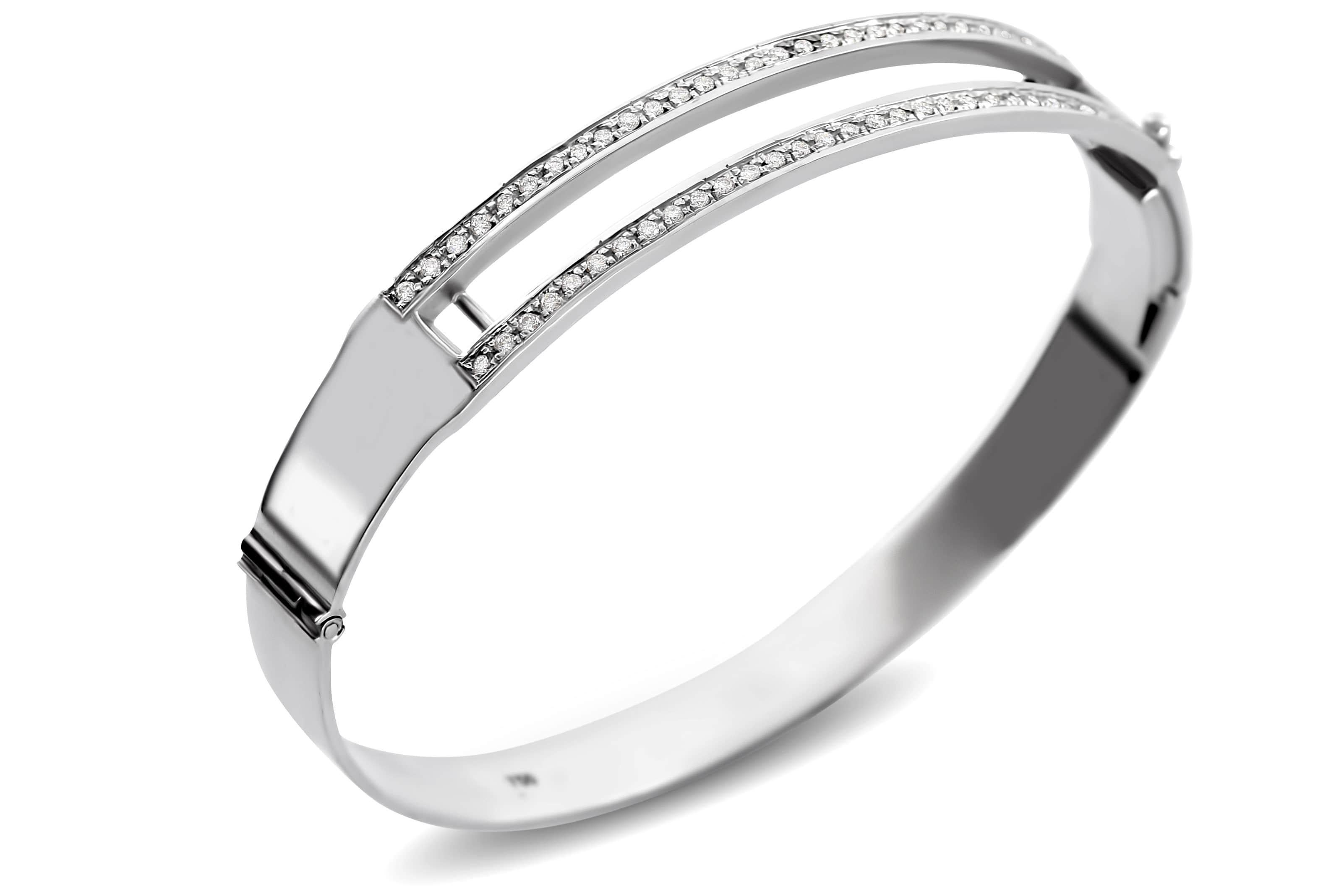 Brilliant Cut Journey Bangle-Your Grace-White Gold- Ruby Insert For Sale