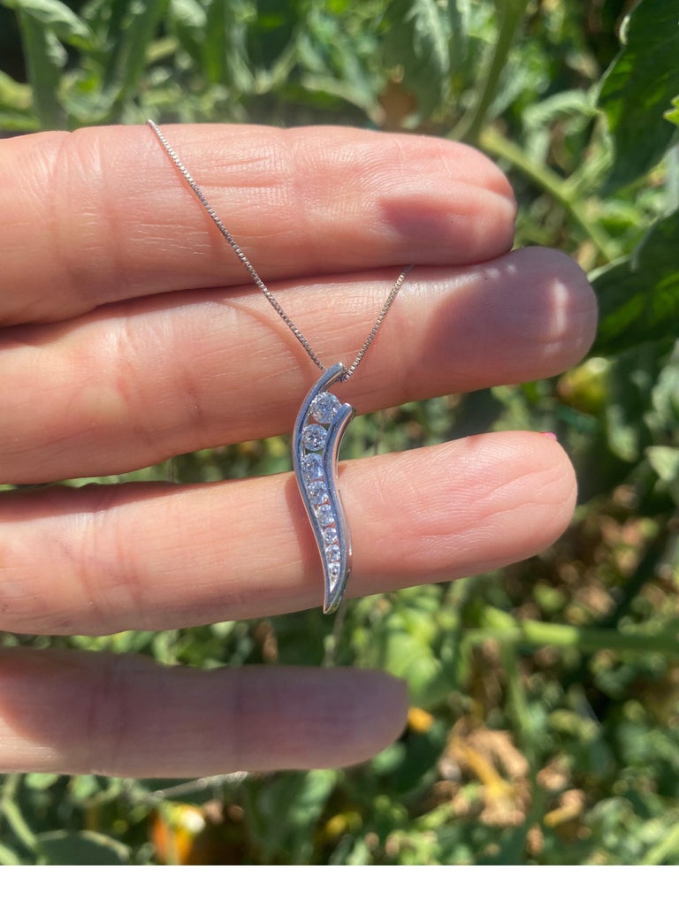 Journey Diamond Pendant Channel SI-G 14 Karat White Gold For Sale