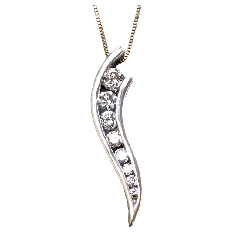 Journey Diamond Pendant Channel Set 14 Karat White Gold For Sale at 1stDibs