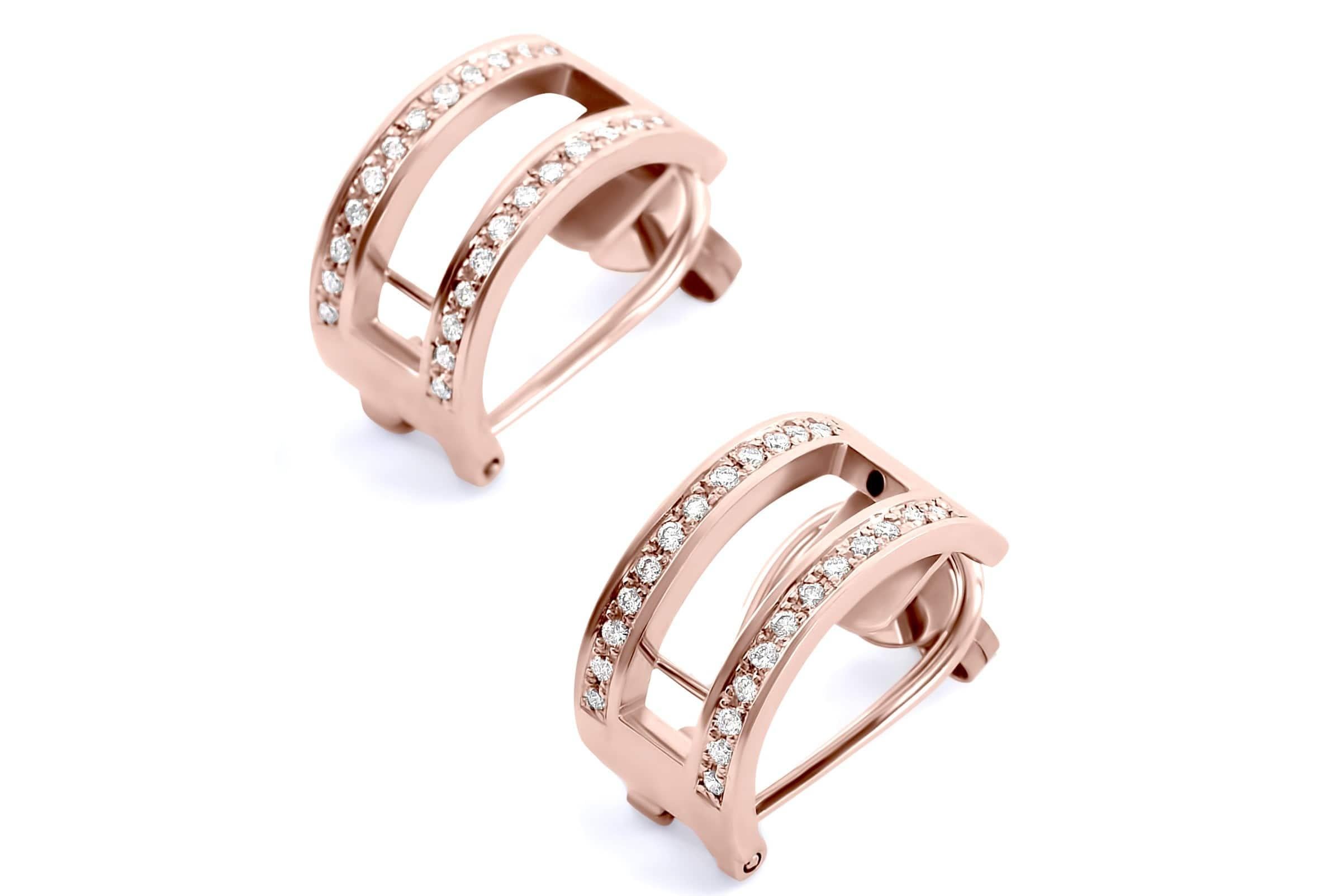 Brilliant Cut Journey Earrings, Your Graces, Rose Gold with Ruby Inserts For Sale