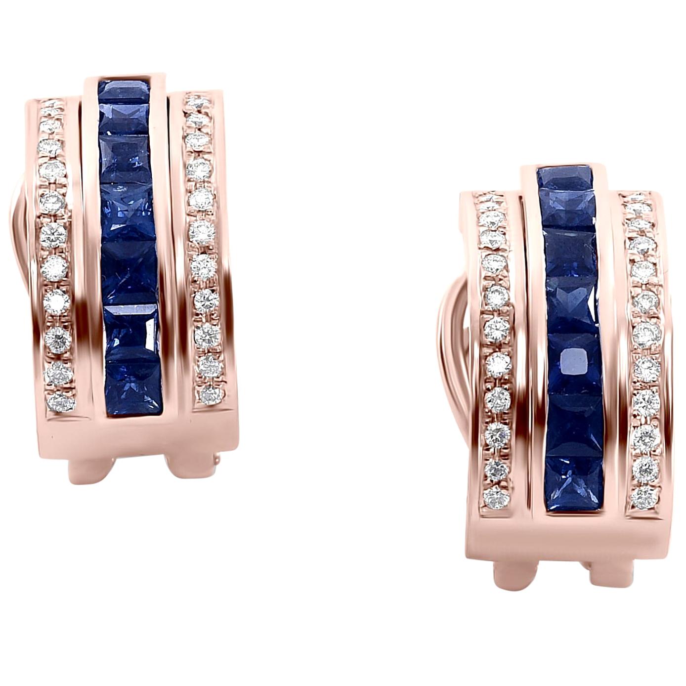 Journey Earrings, Your Graces, Rose Gold with Sapphire Inserts For Sale