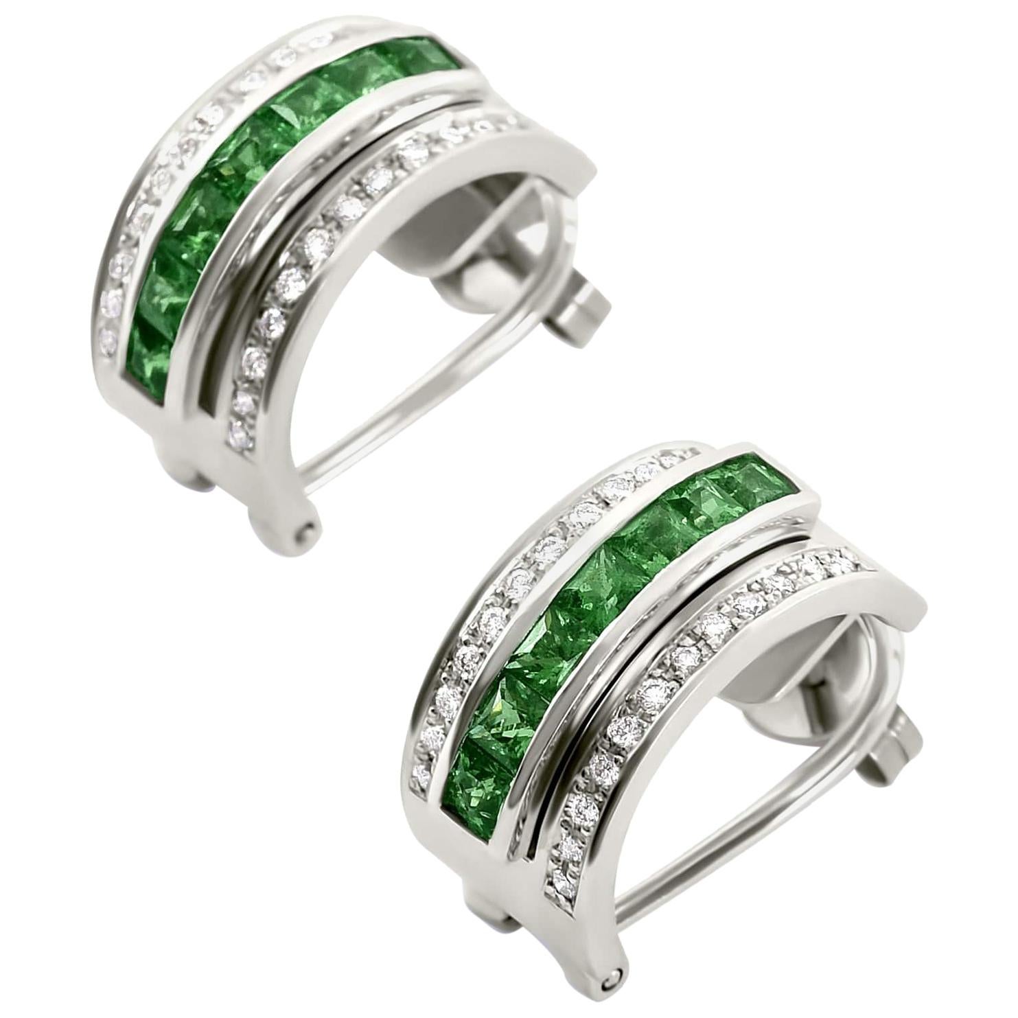 Journey Earrings, Your Graces, White Gold with Tsavorite Inserts For Sale