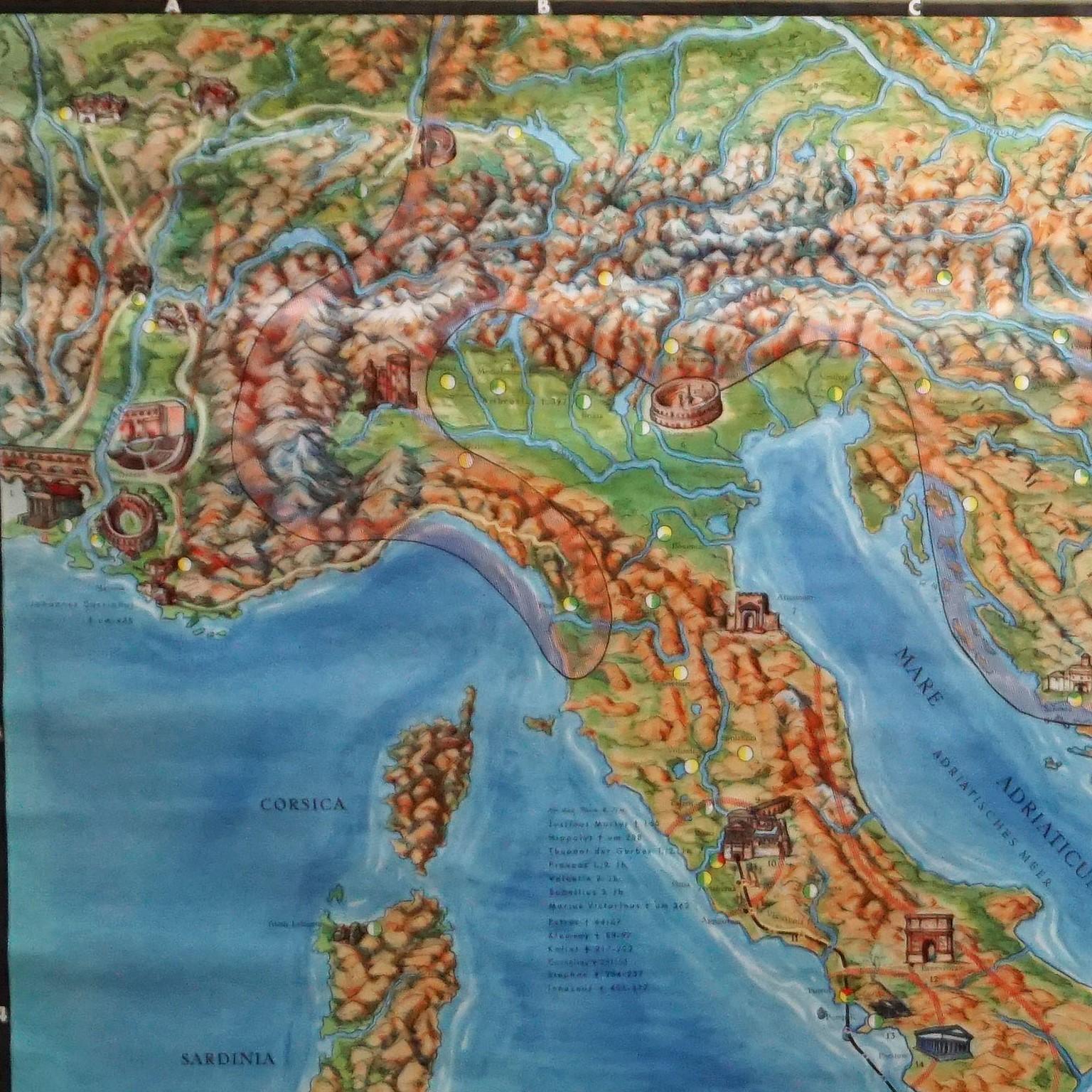 A colorful picturous map showing the journey of the apostle Paul, published by Becker´s Hamburg. Colorful print on paper reinforced with canvas.
Measurements:
Width 216,50 cm (85.24 inch)
Height 168 cm (66.14 inch)

The measurements shown refer just