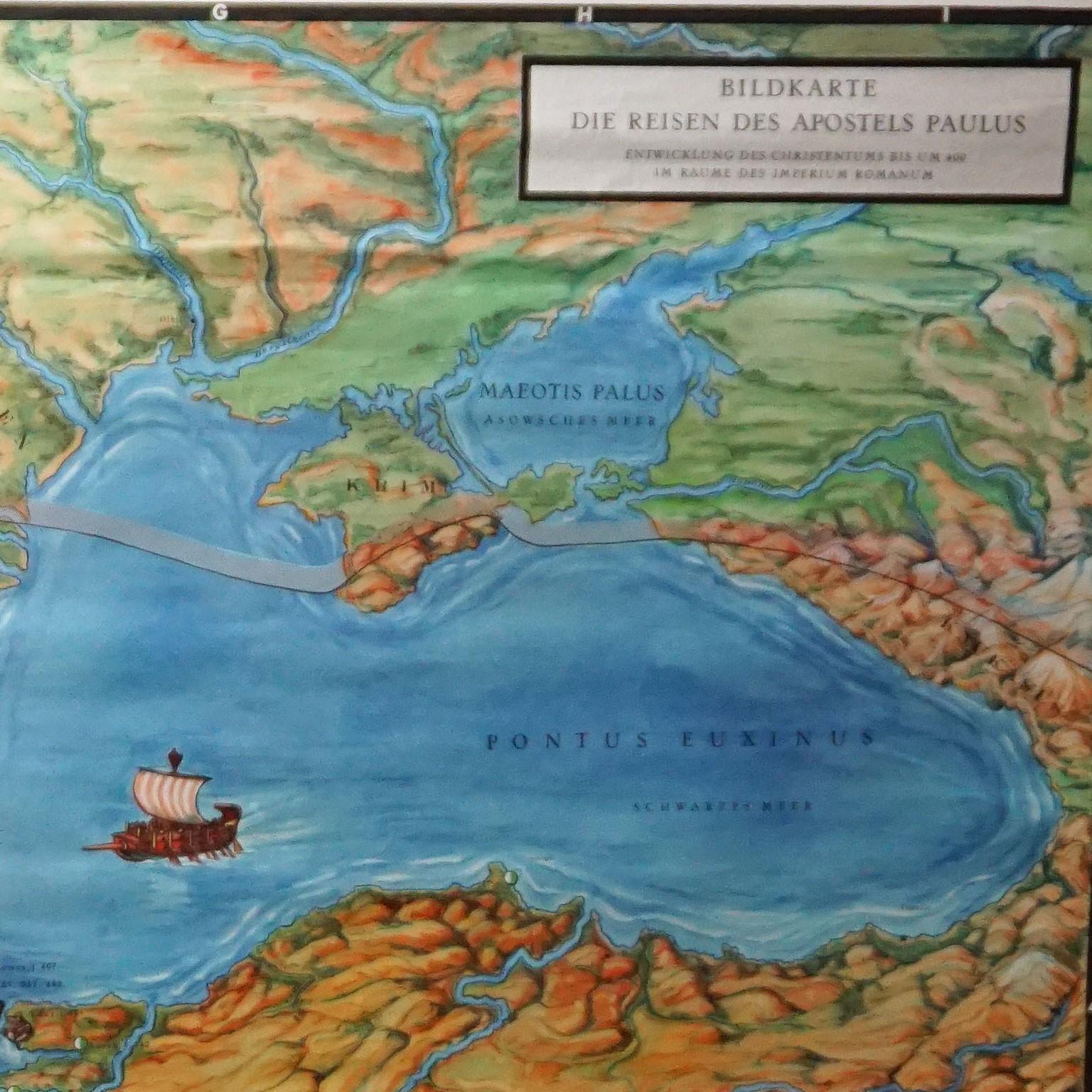 Religiöse Bibel Wandbild Reise des Apostel Paulus Rollable Vintage Map Wall Chart (Deutsch) im Angebot