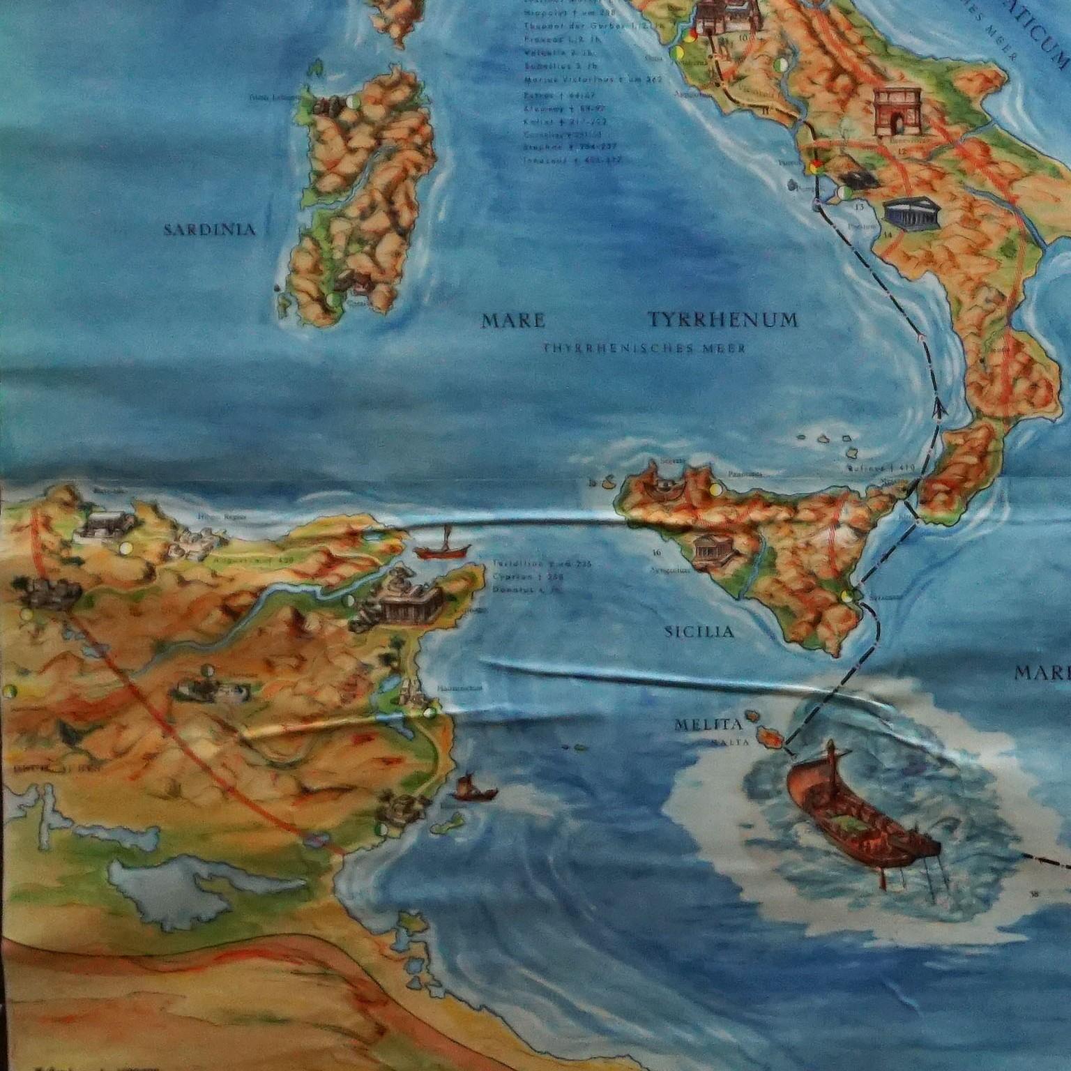 Religiöse Bibel Wandbild Reise des Apostel Paulus Rollable Vintage Map Wall Chart im Zustand „Gut“ im Angebot in Berghuelen, DE
