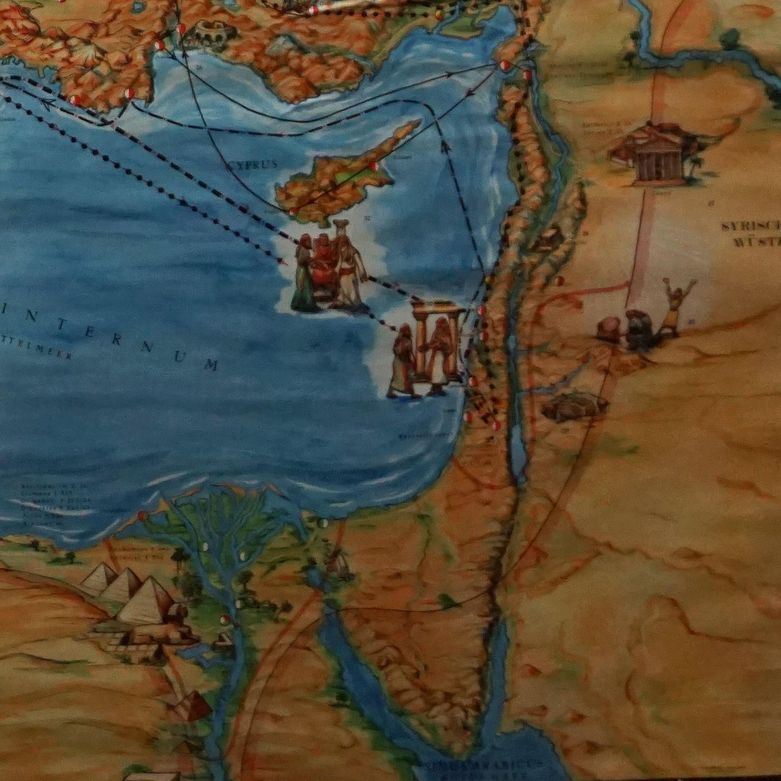 Religiöse Bibel Wandbild Reise des Apostel Paulus Rollable Vintage Map Wall Chart (Papier) im Angebot