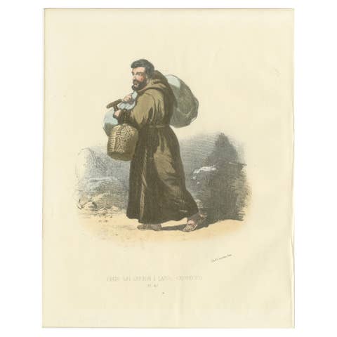 Journey of Devotion: Capuchin Lay Brother in Action, Lithograph, Published 1862