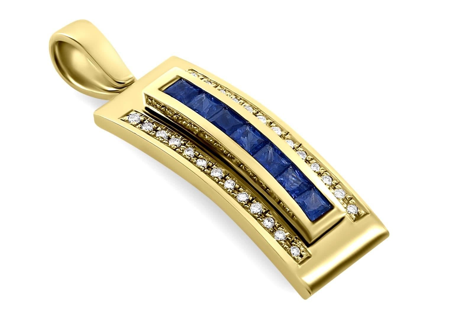 Brilliant Cut Journey Pendant, Your Grace, Yellow Gold with Sapphire Insert For Sale