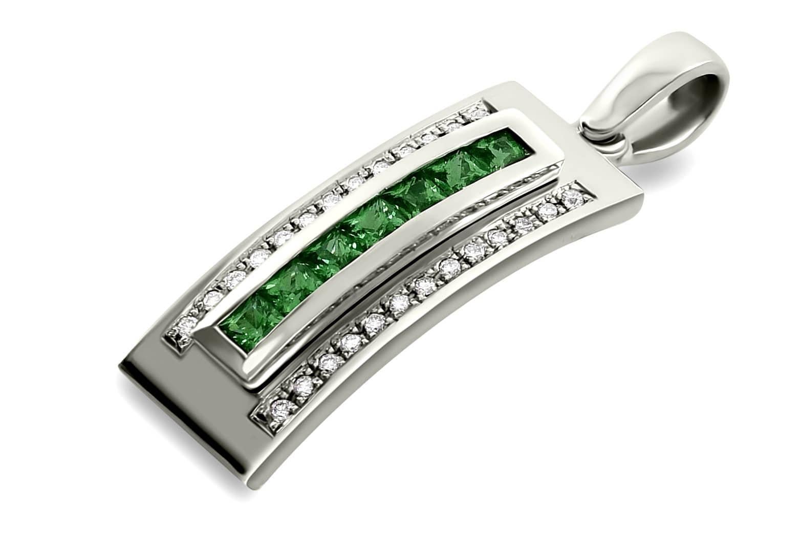 Brilliant Cut Journey Pendant, Your Grace, Platinum with Tsavorite Insert For Sale