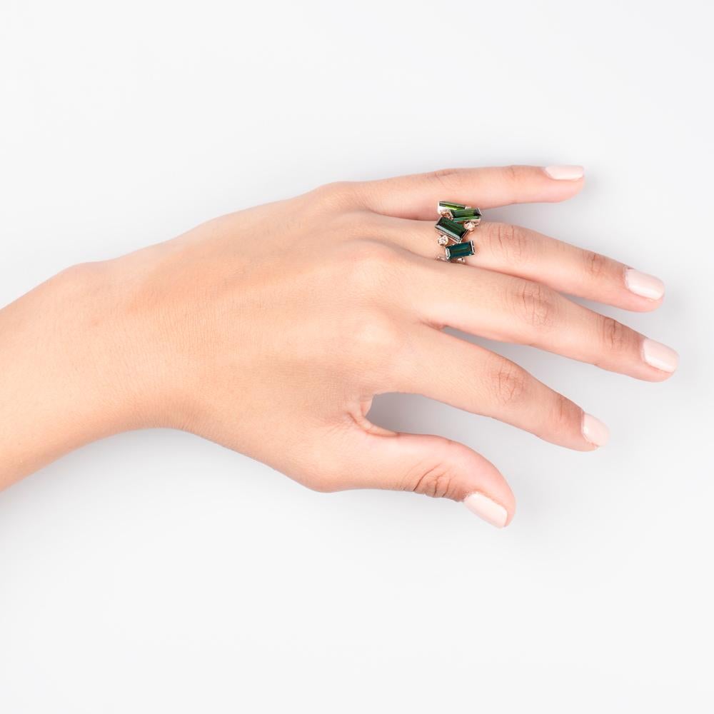 Romantic Zorab Creation, Journey Ring with Vivid Green Tourmaline and Diamond 