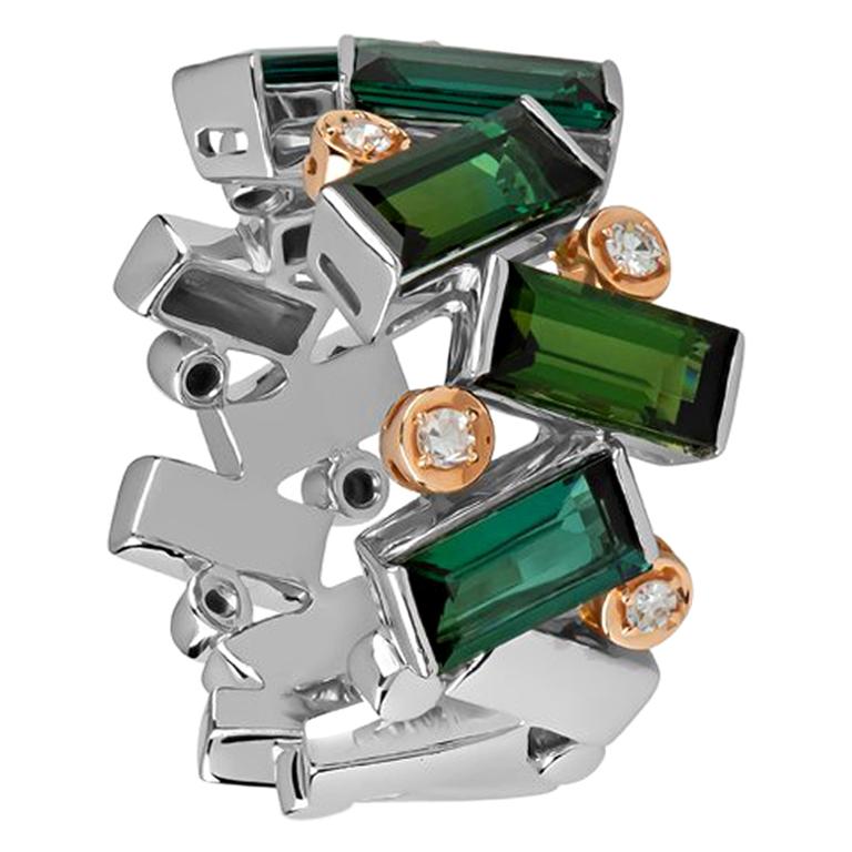 Zorab Creation, Journey Ring with Vivid Green Tourmaline and Diamond 