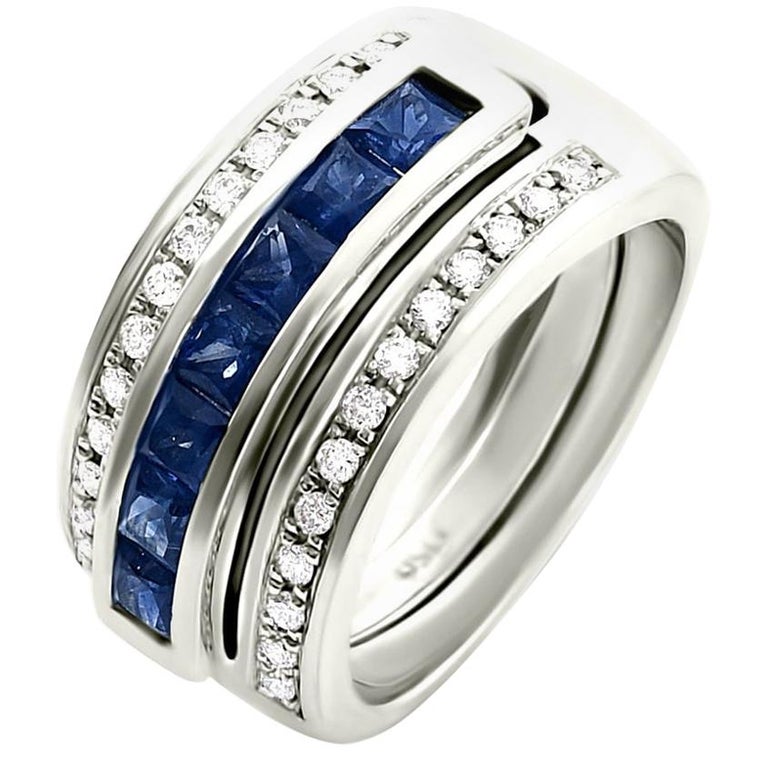 Journey Ring, the Three Graces, White Gold with Sapphire Ruby ...