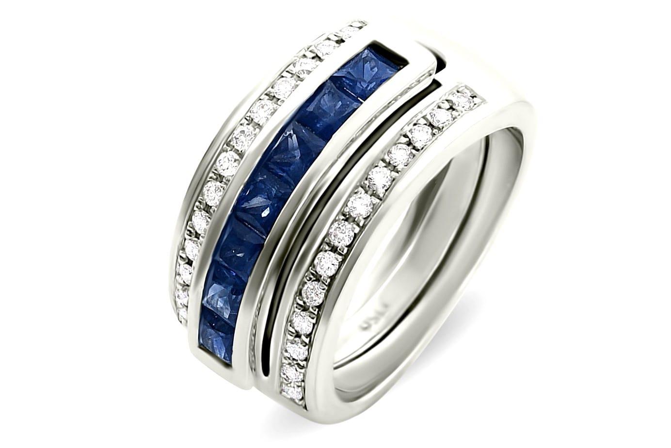 Brilliant Cut Journey Ring, Your Grace, 18 karat White Gold, Sapphire Insert For Sale