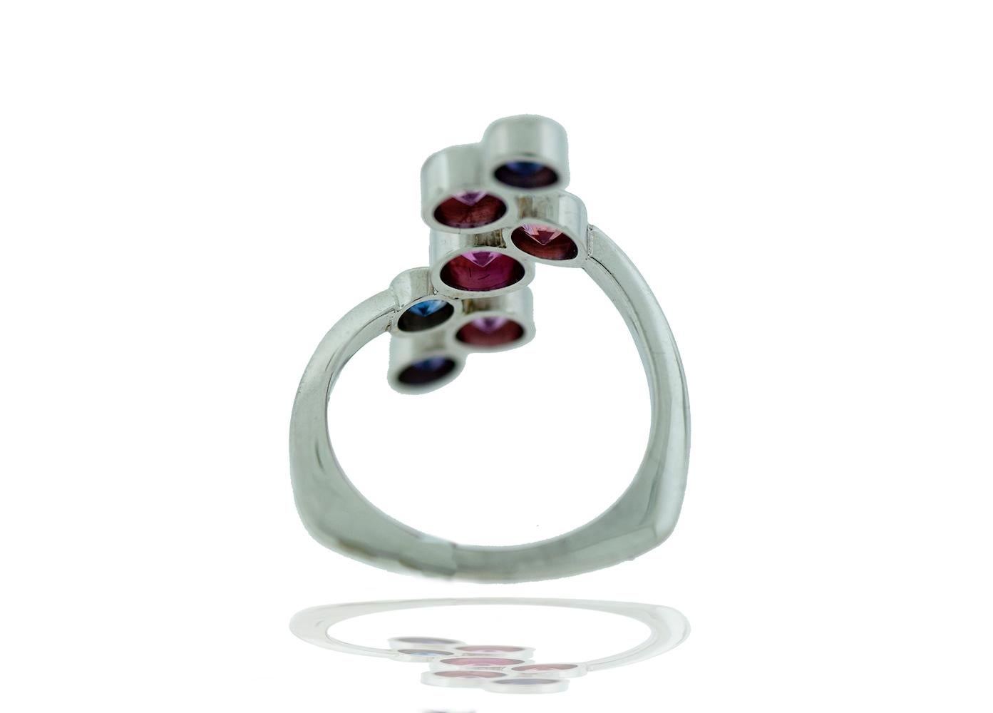 Contemporary Journey Sapphire Ring, Bezel Set Colorful Stone Ring