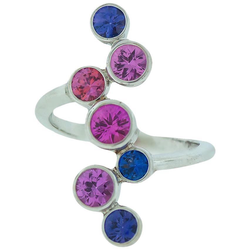 Journey Sapphire Ring, Bezel Set Colorful Stone Ring