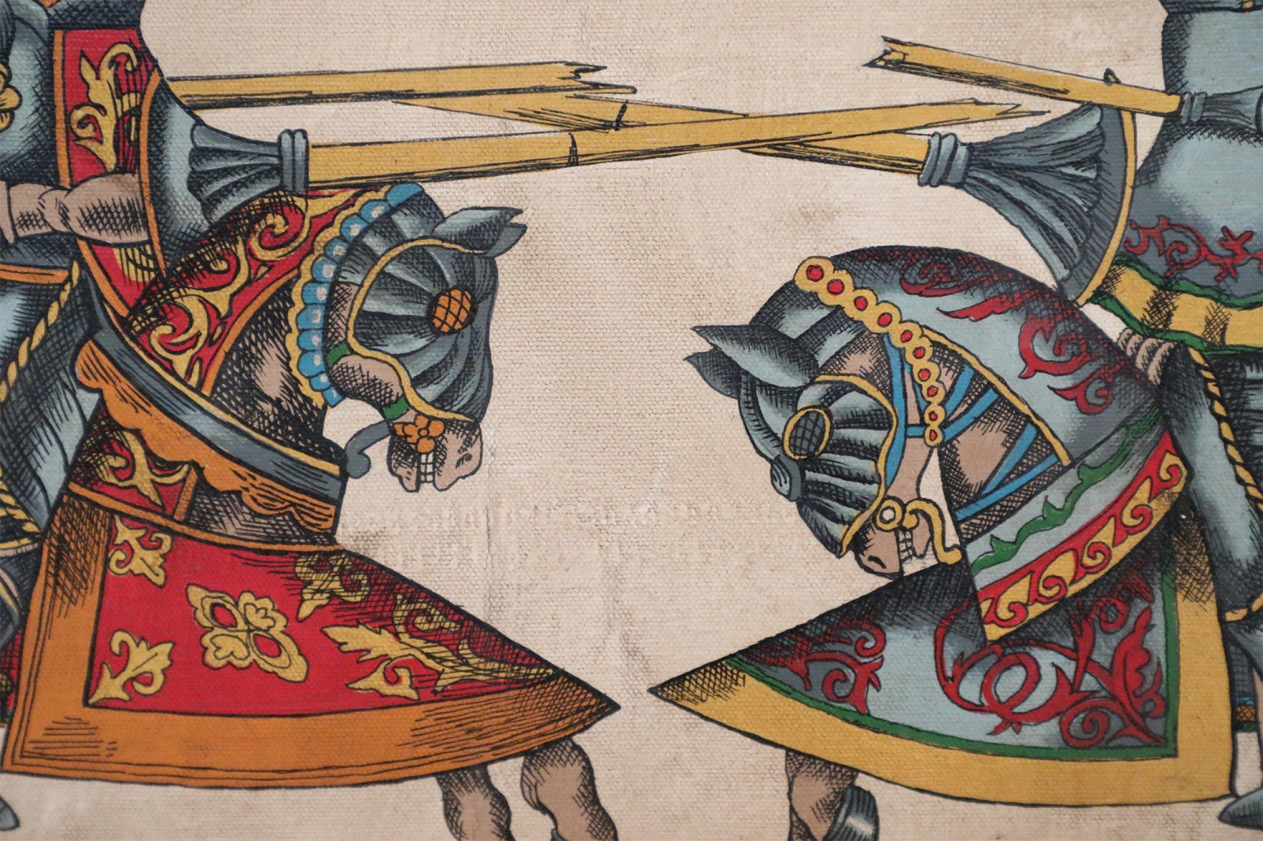 Oiled Jousting Knights on Checkered Ground Painting on Canvas For Sale